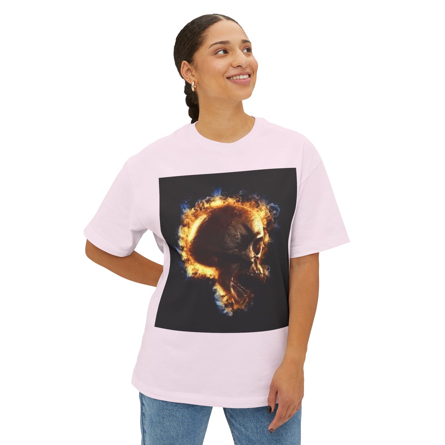 Burning Skull Oversized Boxy Tee - Unisex Graphic Tee for Bold Fashion Enthusiasts