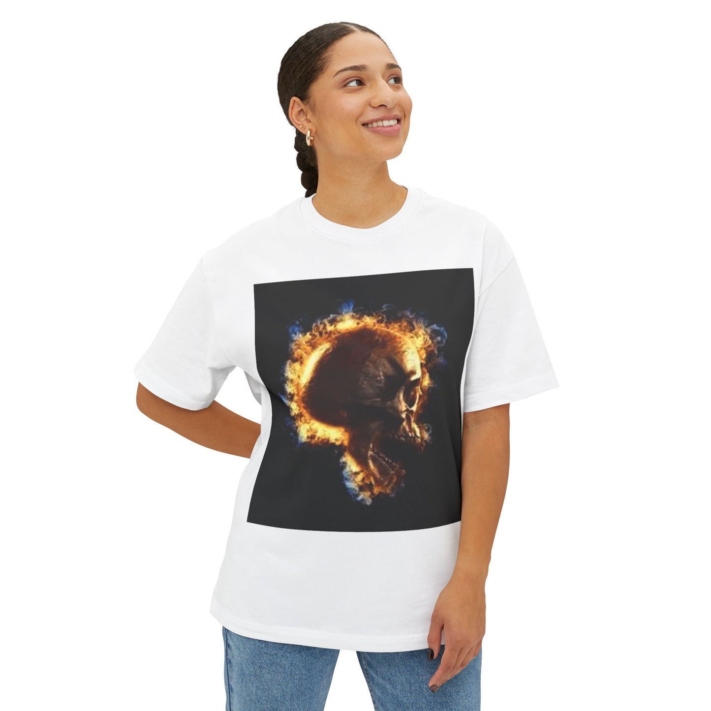 Burning Skull Oversized Boxy Tee - Unisex Graphic Tee for Bold Fashion Enthusiasts