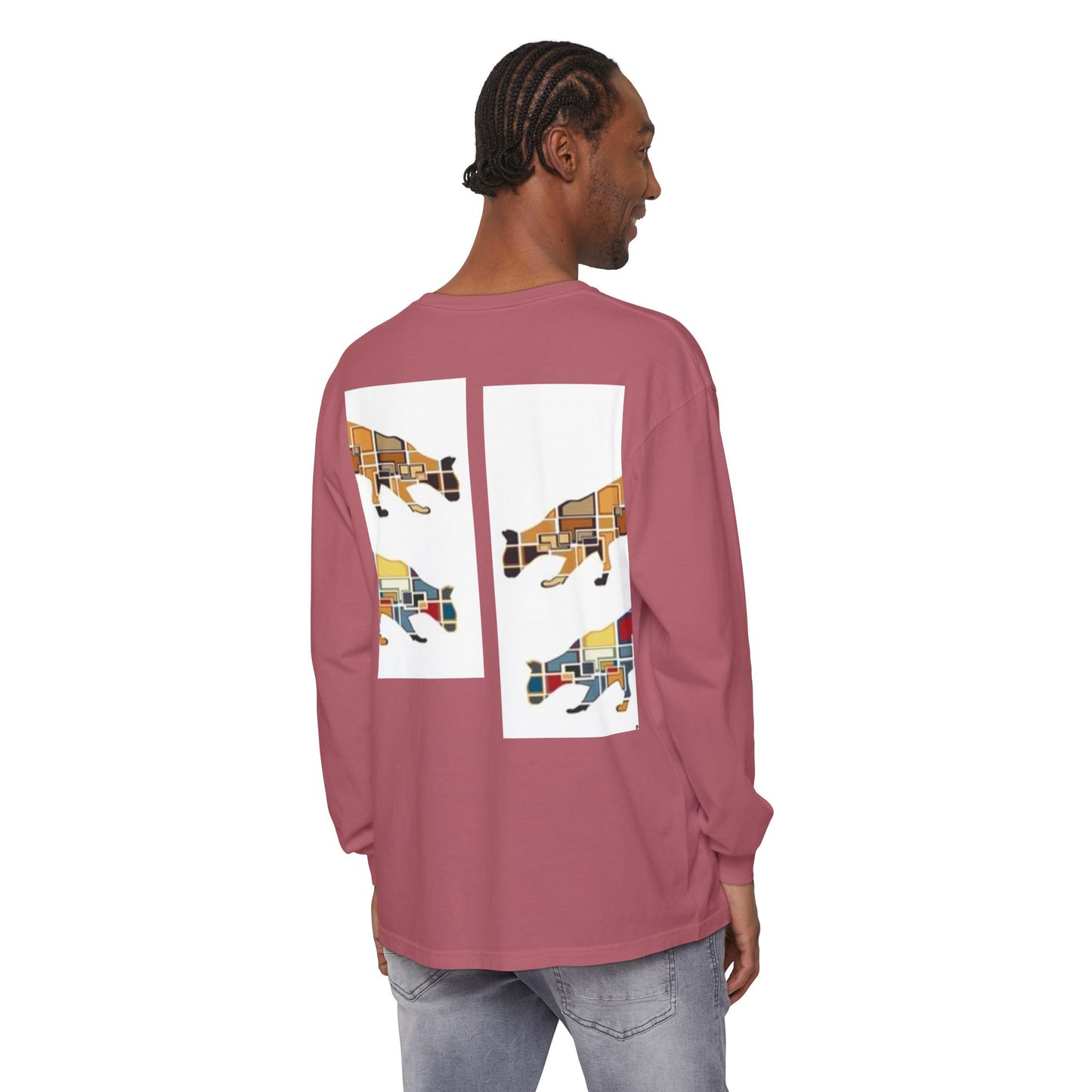 Artful Cat Silhouette Long Sleeve T-Shirt - Perfect for Animal Lovers