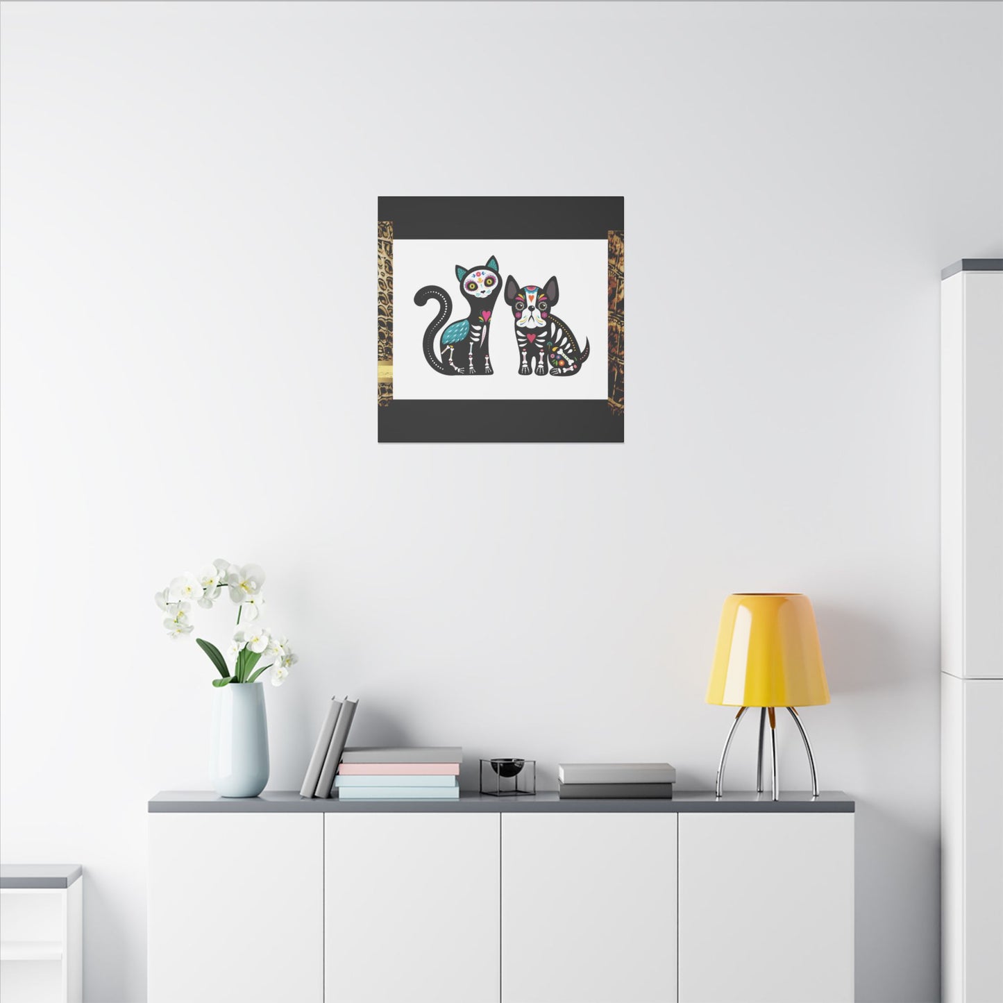 Day of the Dead Pet Canvas Art - Colorful Cat and Dog Wall Decor