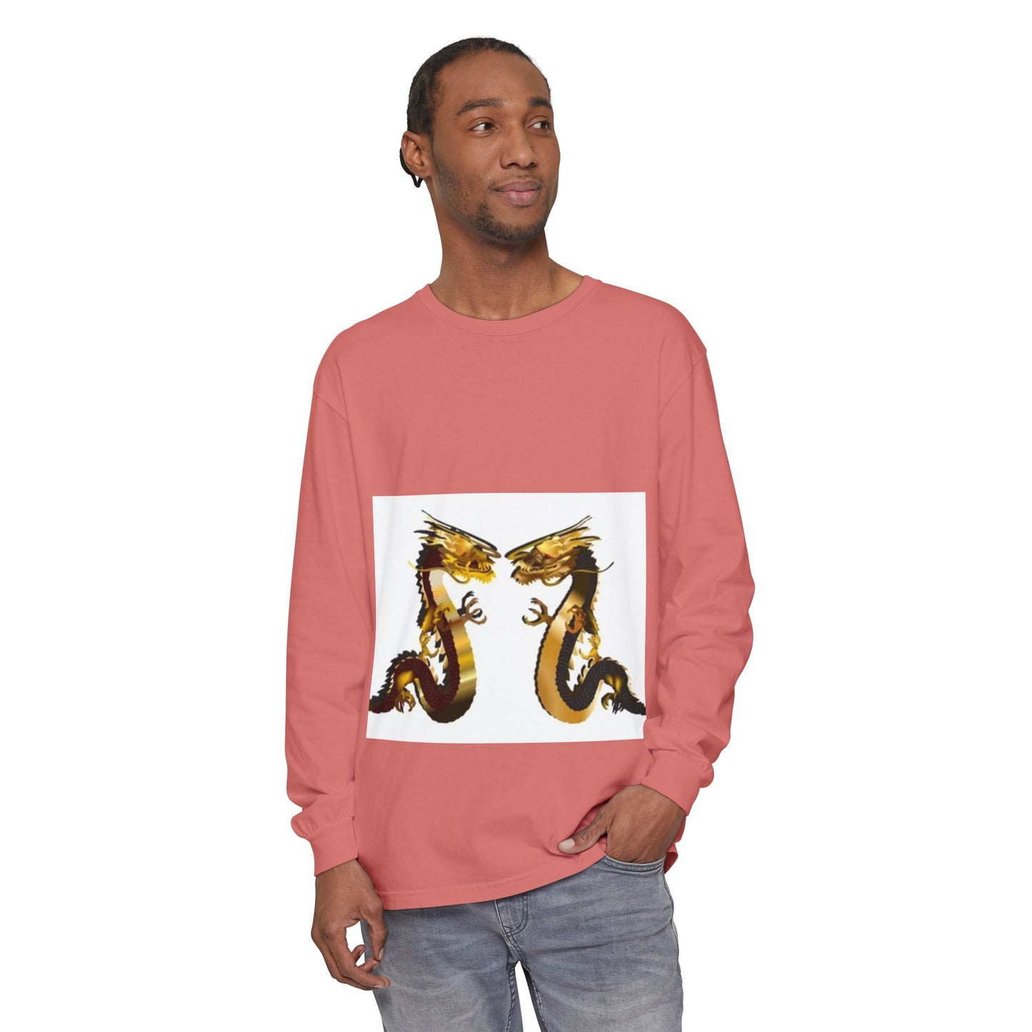 Dragon Duel Unisex Long Sleeve T-Shirt - Garment-Dyed Art Tee
