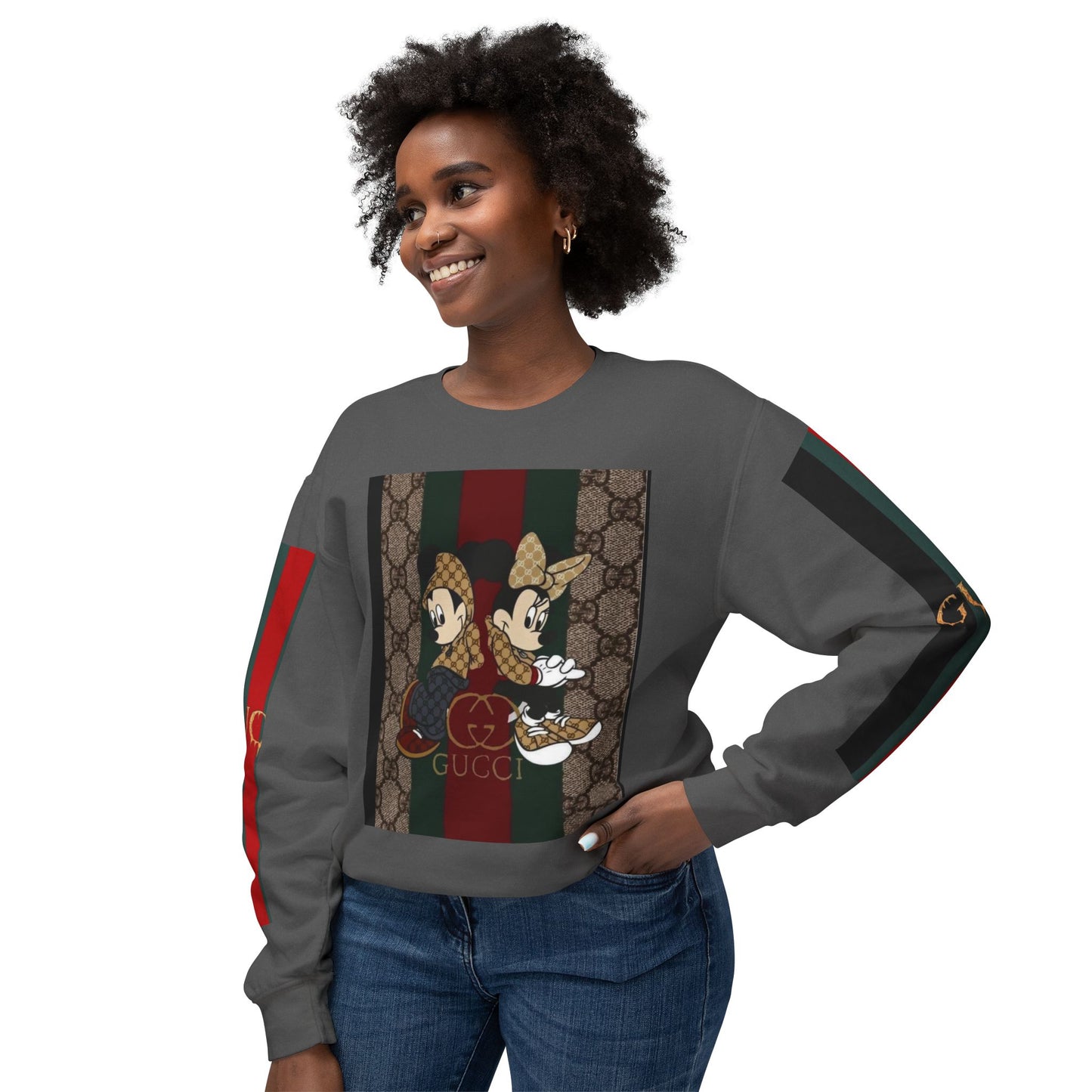 Gucci Inspired Unisex Crewneck Sweatshirt with Mickey & Minnie Design