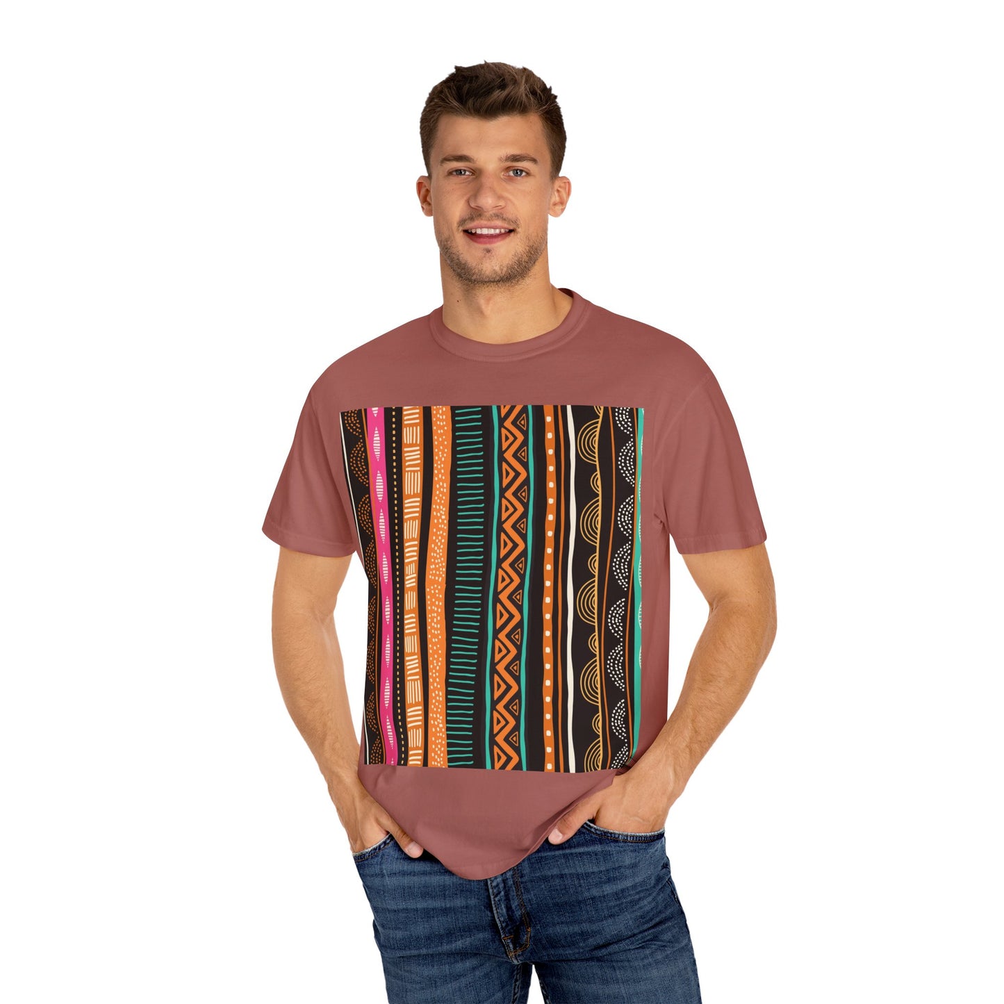 Vibrant Graphic Unisex T-Shirt - Colorful Tribal Stripes Design