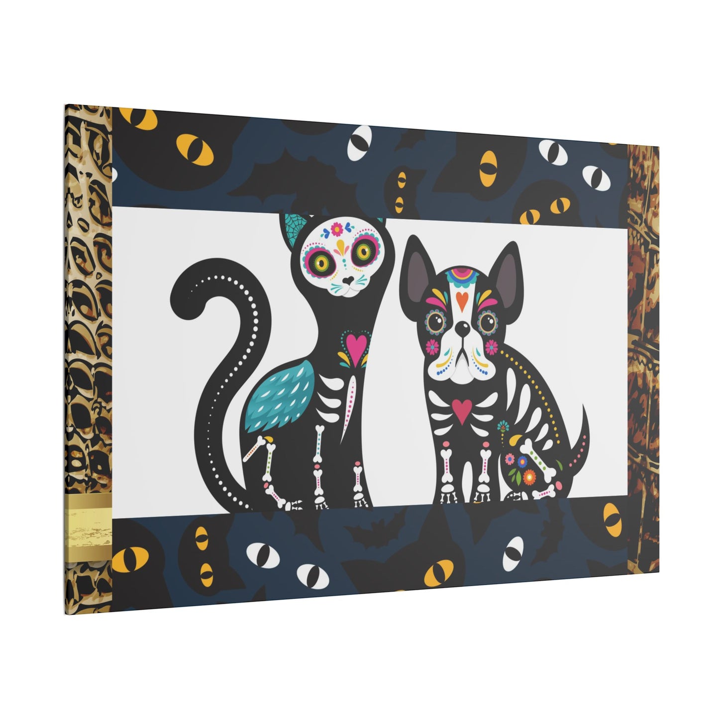 Day of the Dead Pet Canvas Art - Colorful Cat and Dog Wall Decor