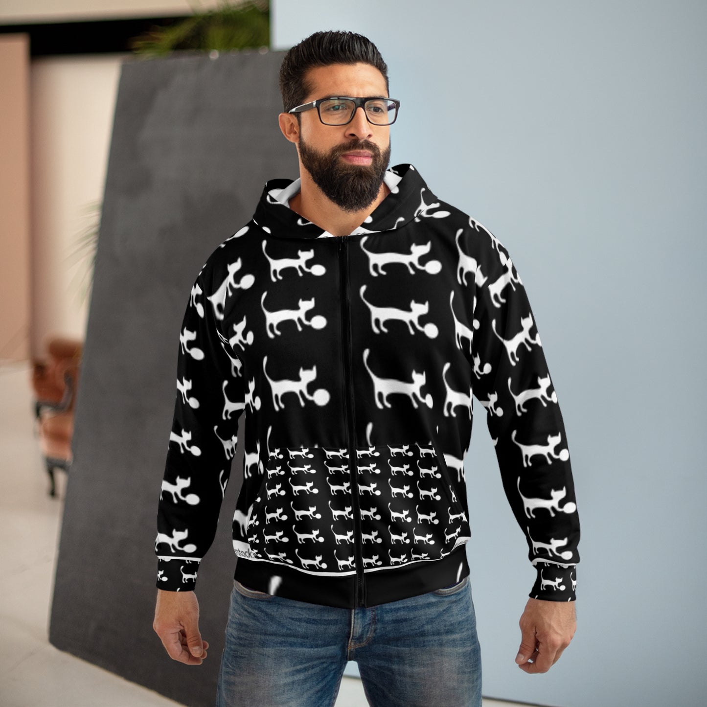 Whimsical Cat Unisex Zip Hoodie – Cozy & Fun for Animal Lovers