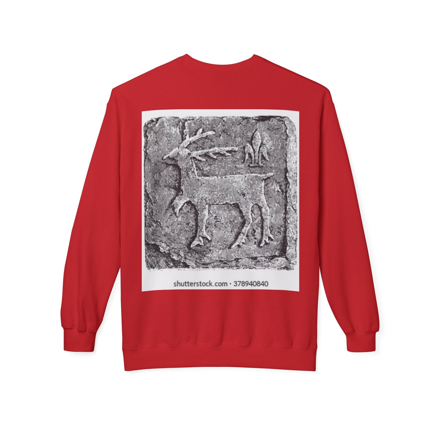 Vintage-Inspired Fleece Crewneck Sweatshirt with Ancient Deer Design