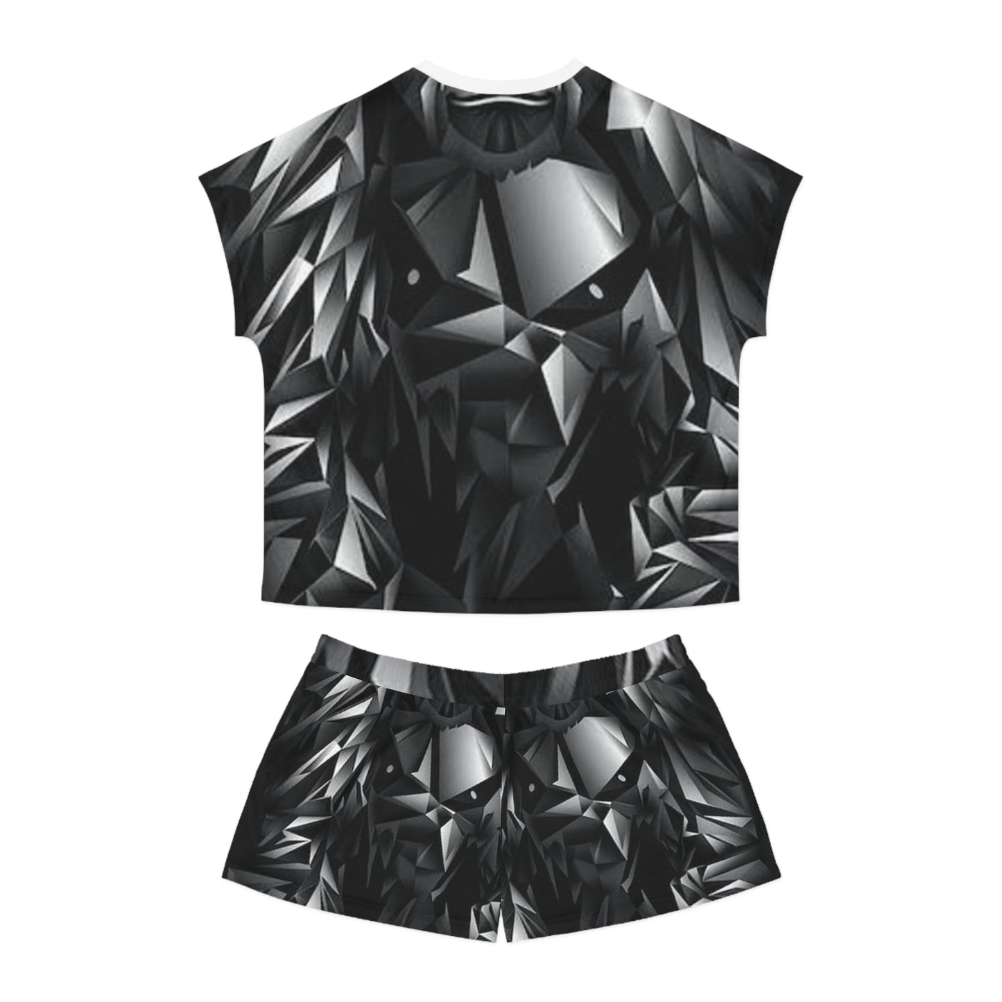 Stylish Black Geometric Women's Pajama Set | Short Sleeves & Shorts | Cozy Sleepwear