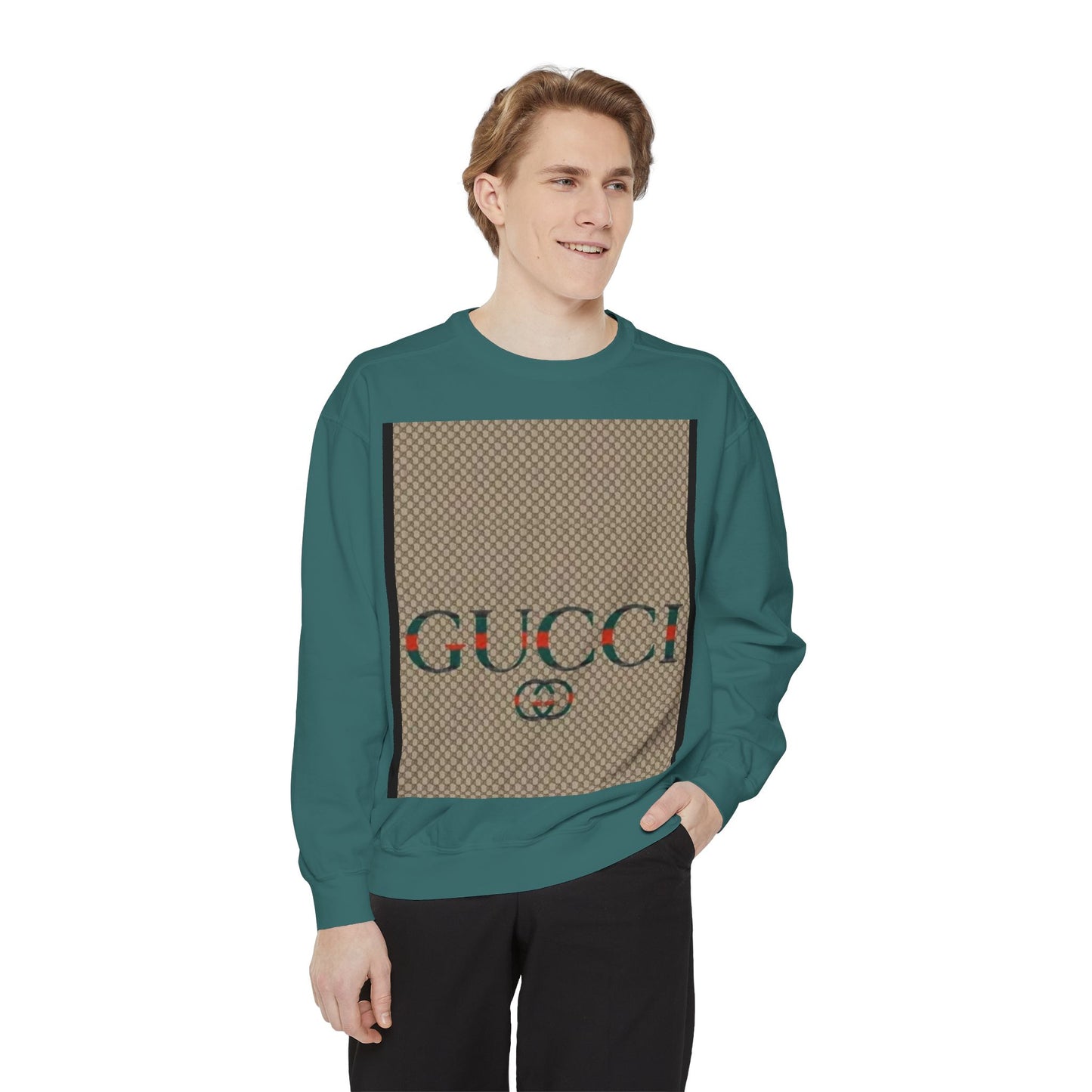 Fashionable Unisex Garment-Dyed Sweatshirt with GUCCI Design