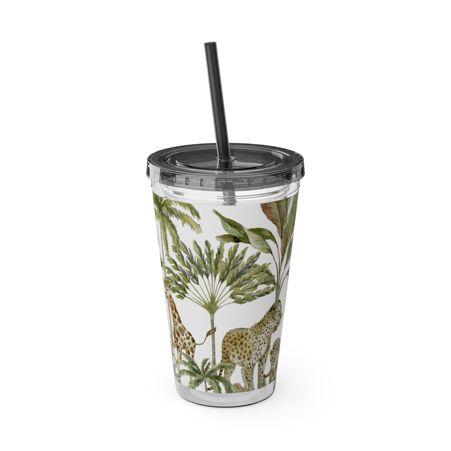Sunsplash Jungle Tumbler with Straw - 16oz Tropical Wildlife Drinkware
