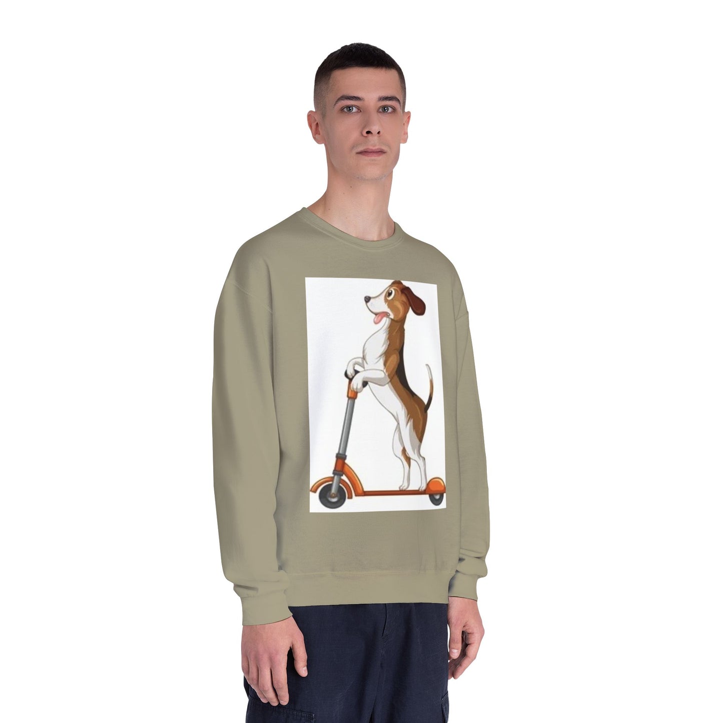 Dog Lover Crewneck Sweatshirt - Fun Beagle on Scooter Design