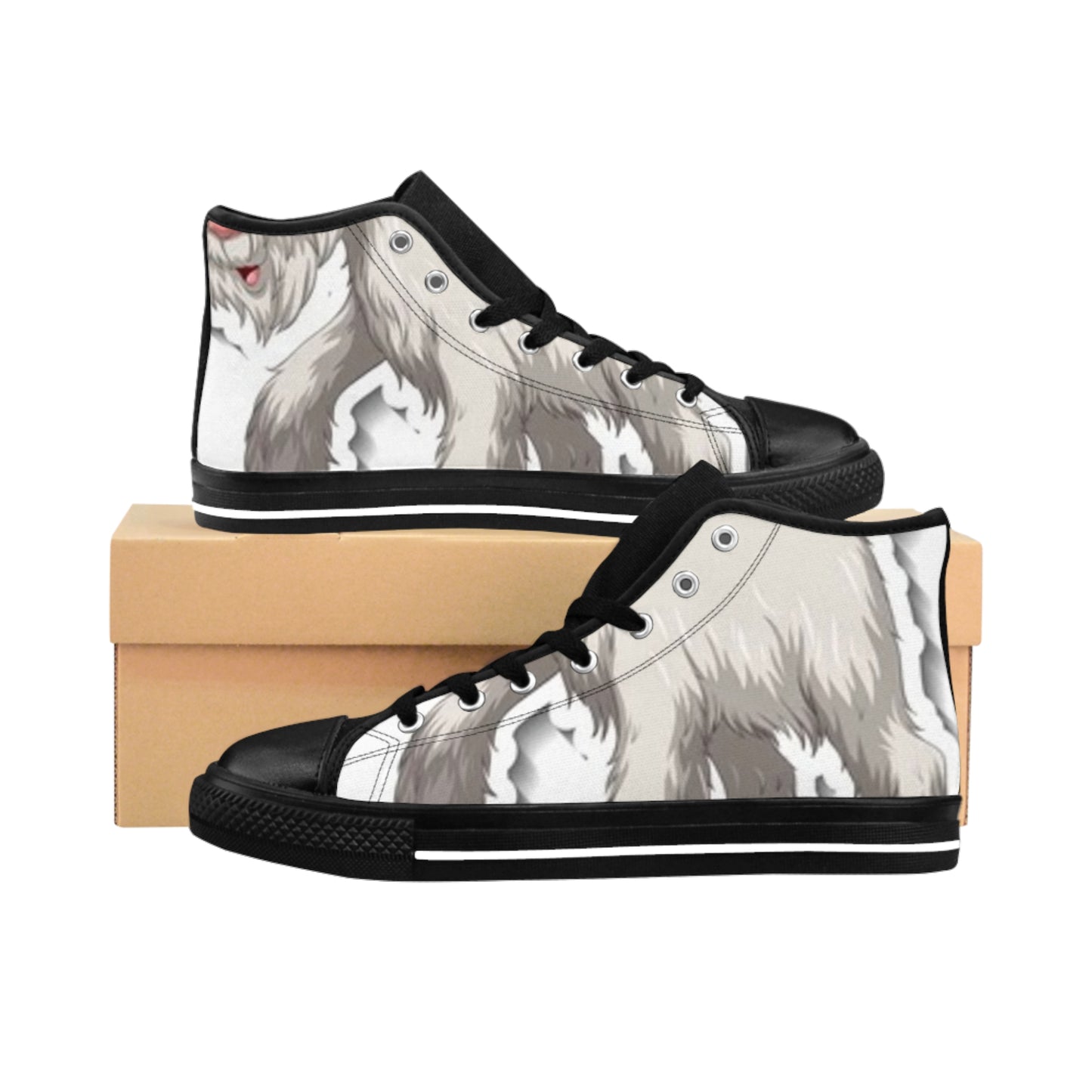Men's Classic Sneakers - Unique Wolf Design High-Top Shoes for Animal Lovers