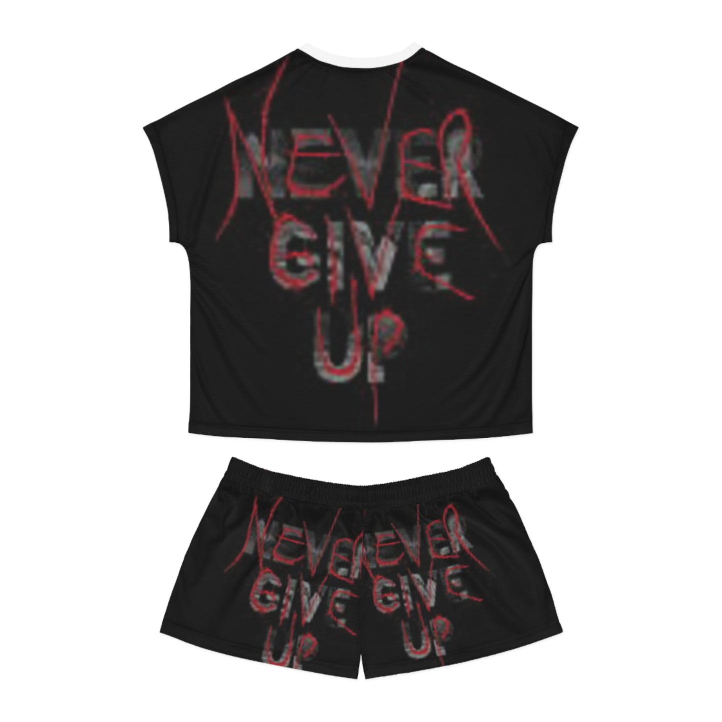 Motivational Women's Short Pajama Set - 'Never Give Up' Design