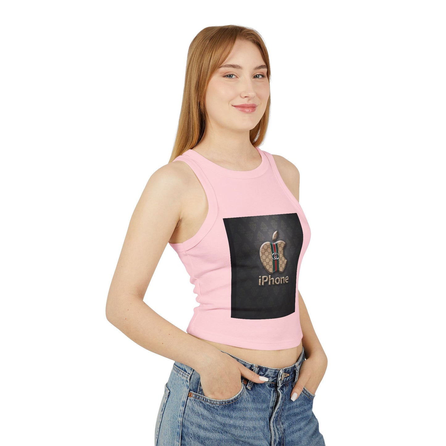 Stylish Women's Micro Rib Racer Tank Top with Logo Design