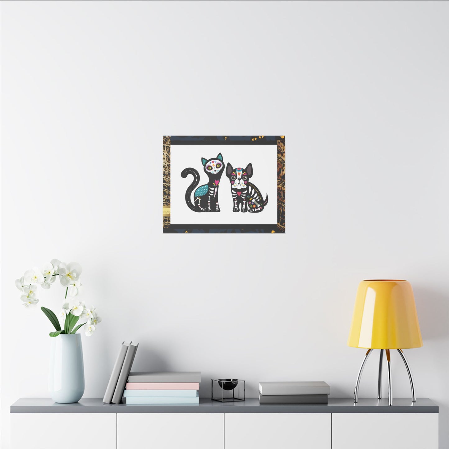 Day of the Dead Pet Canvas Art - Colorful Cat and Dog Wall Decor
