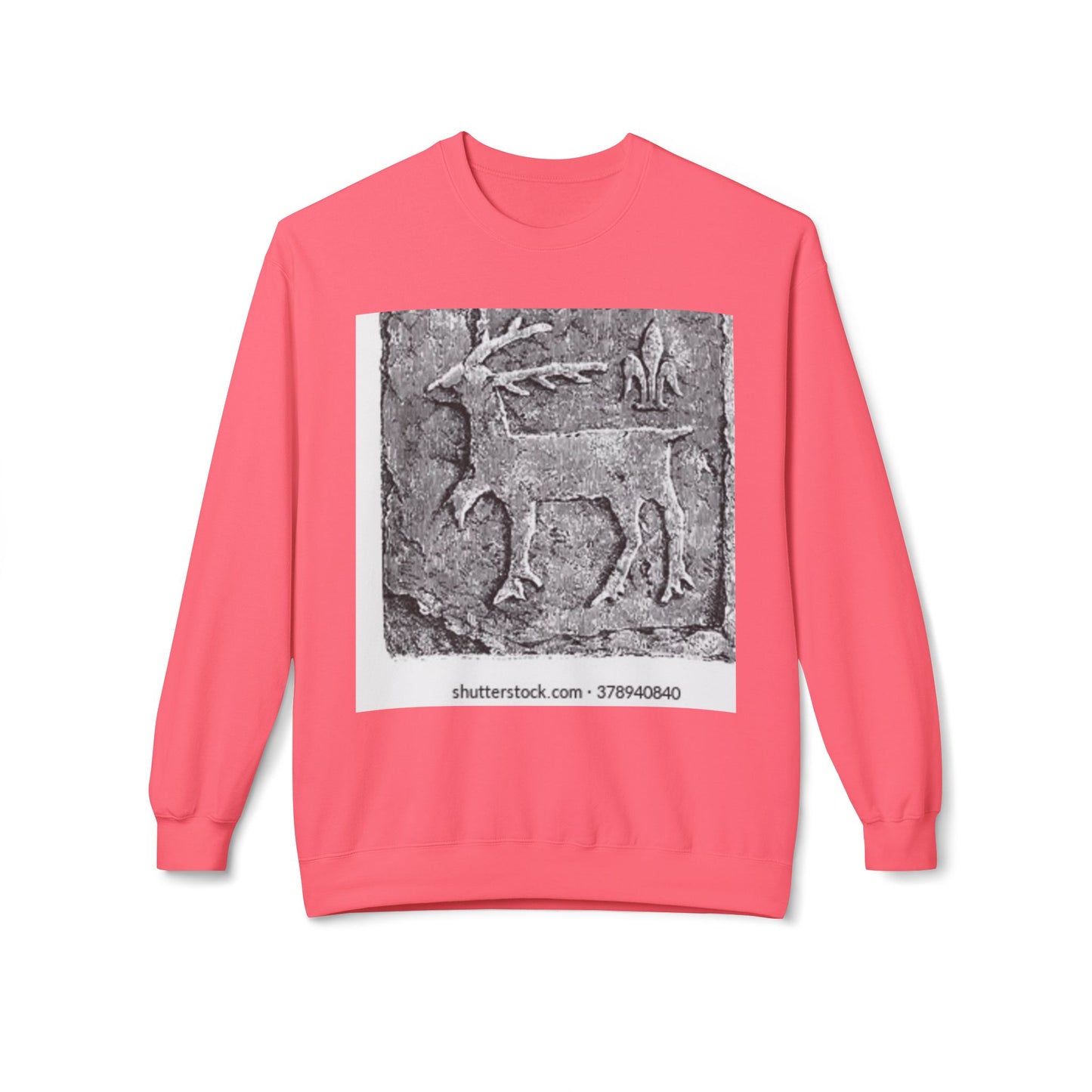 Vintage-Inspired Fleece Crewneck Sweatshirt with Ancient Deer Design