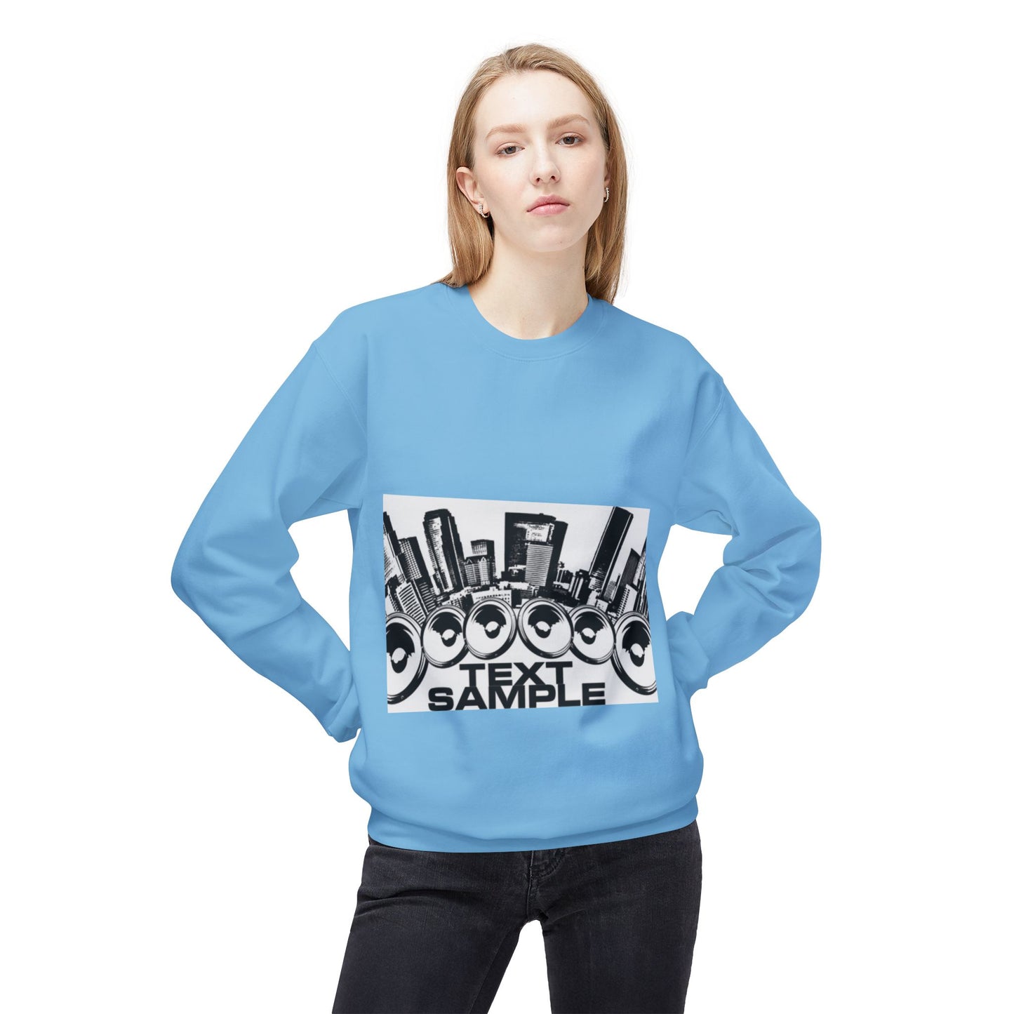 Urban Vibe Sound Wave Crewneck Sweatshirt - Unisex Fleece with Cityscape Design