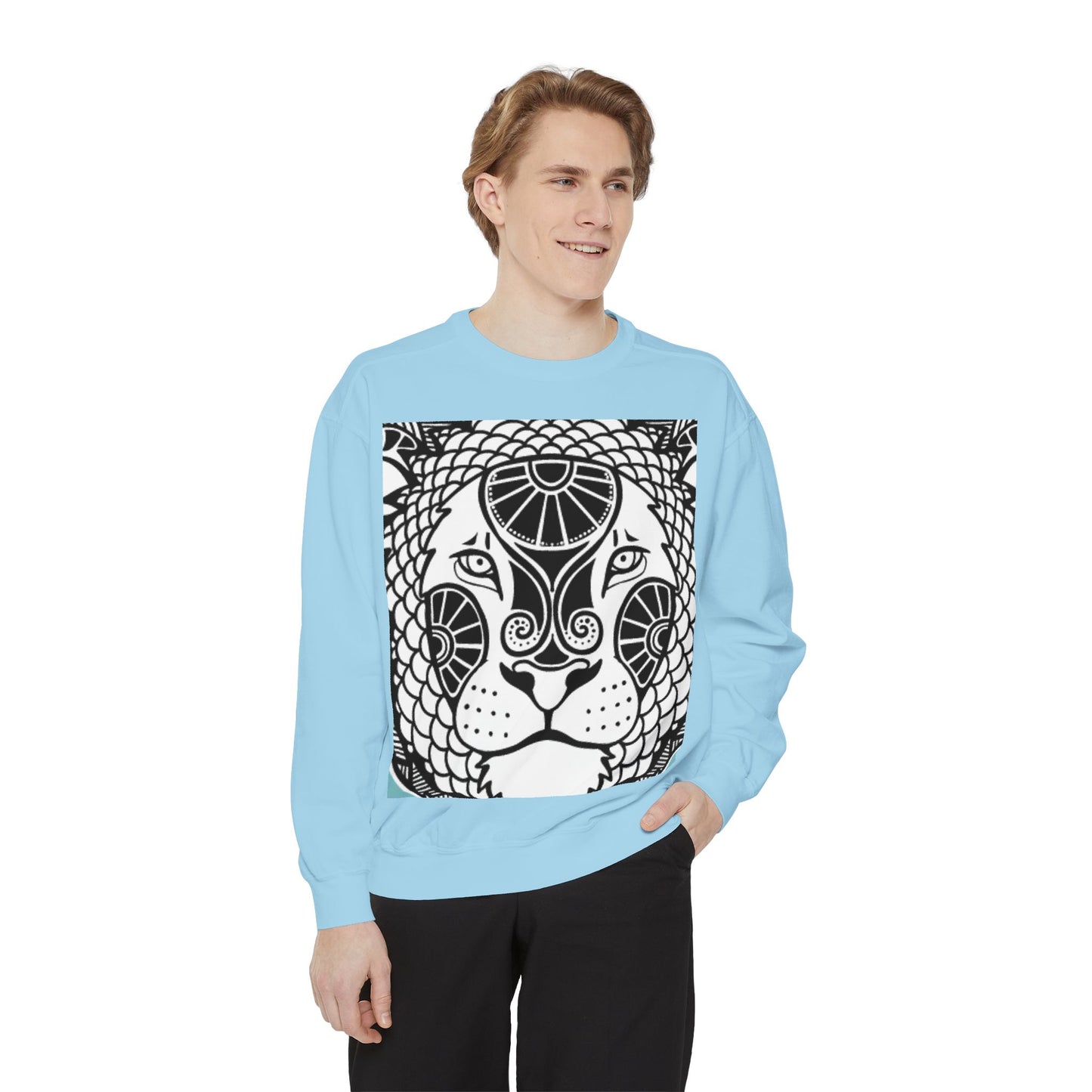 Bohemian Lion Unisex Garment-Dyed Sweatshirt - Cozy & Stylish Animal Graphic Tee for Nature Lovers