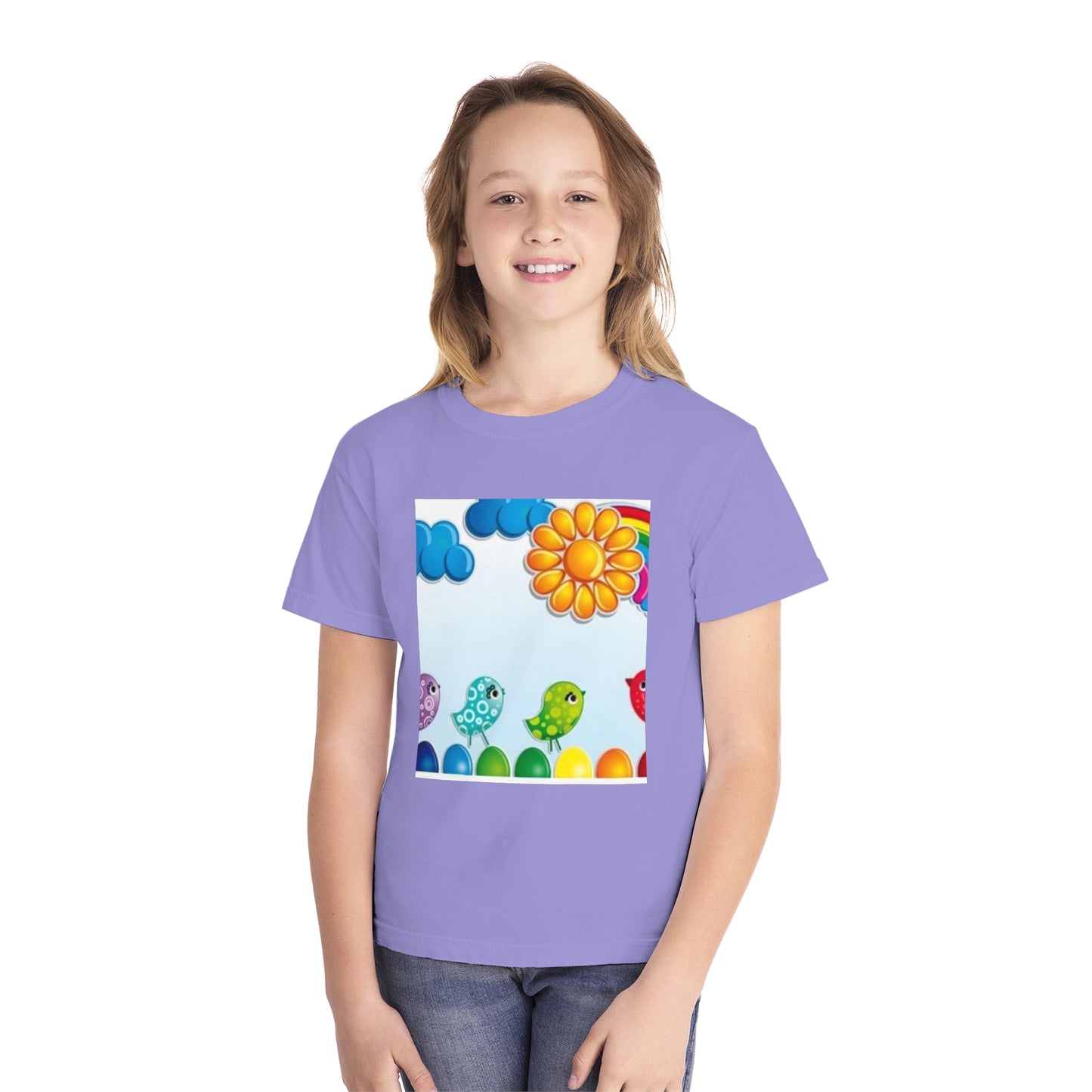 Colorful Spring Birds Youth Midweight Tee | Fun and Playful Shirt for Kids
