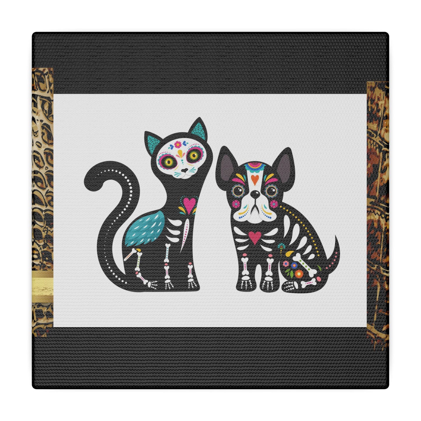 Day of the Dead Pet Canvas Art - Colorful Cat and Dog Wall Decor