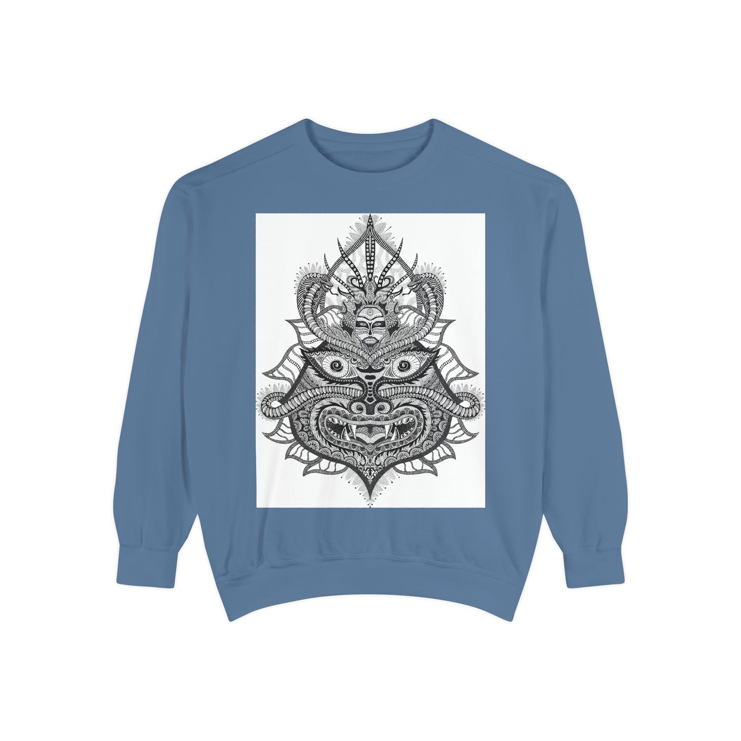 Unique Unisex Garment-Dyed Sweatshirt with Intricate Graphic Design