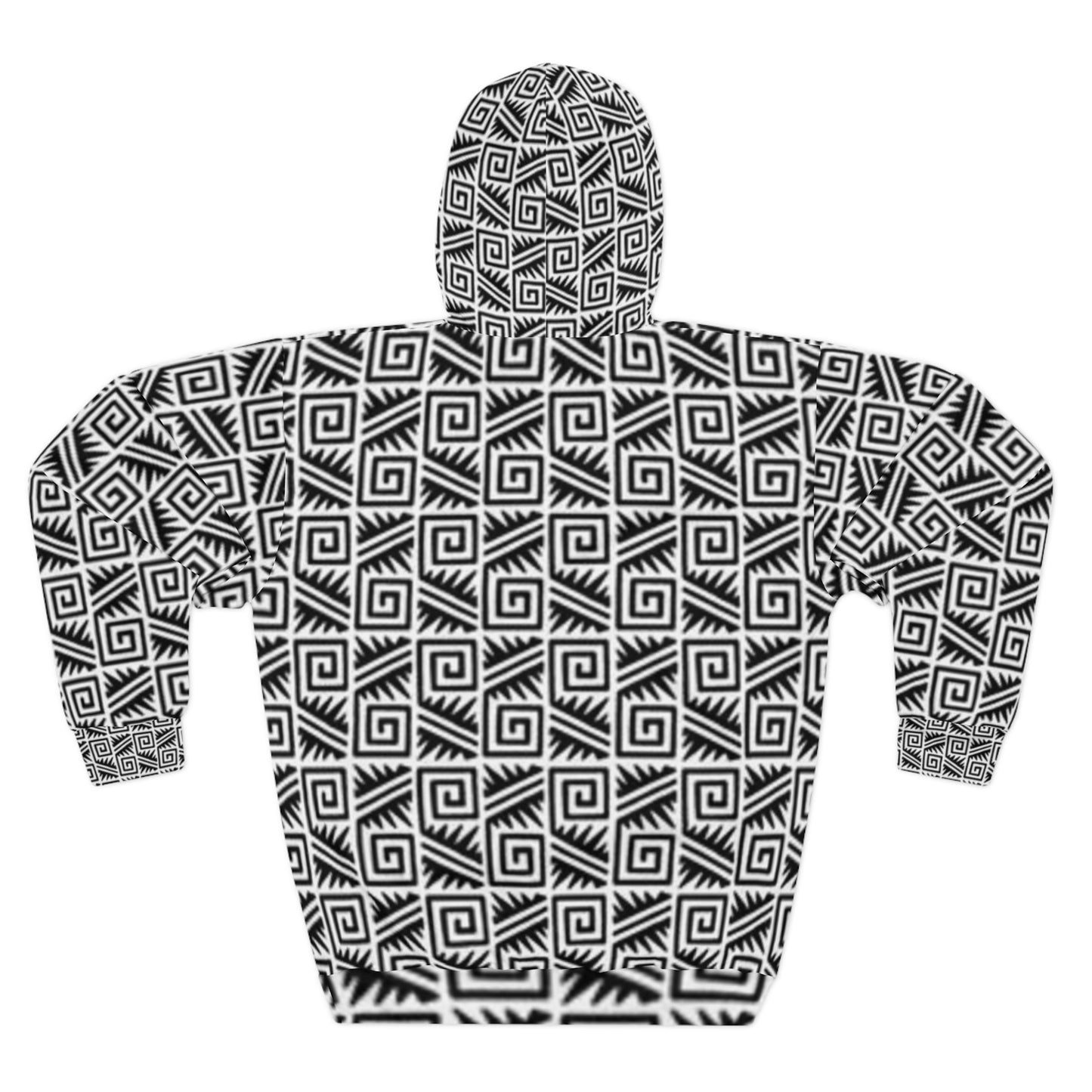 Geometric Spiral Unisex Pullover Hoodie - Cozy Black and White Design