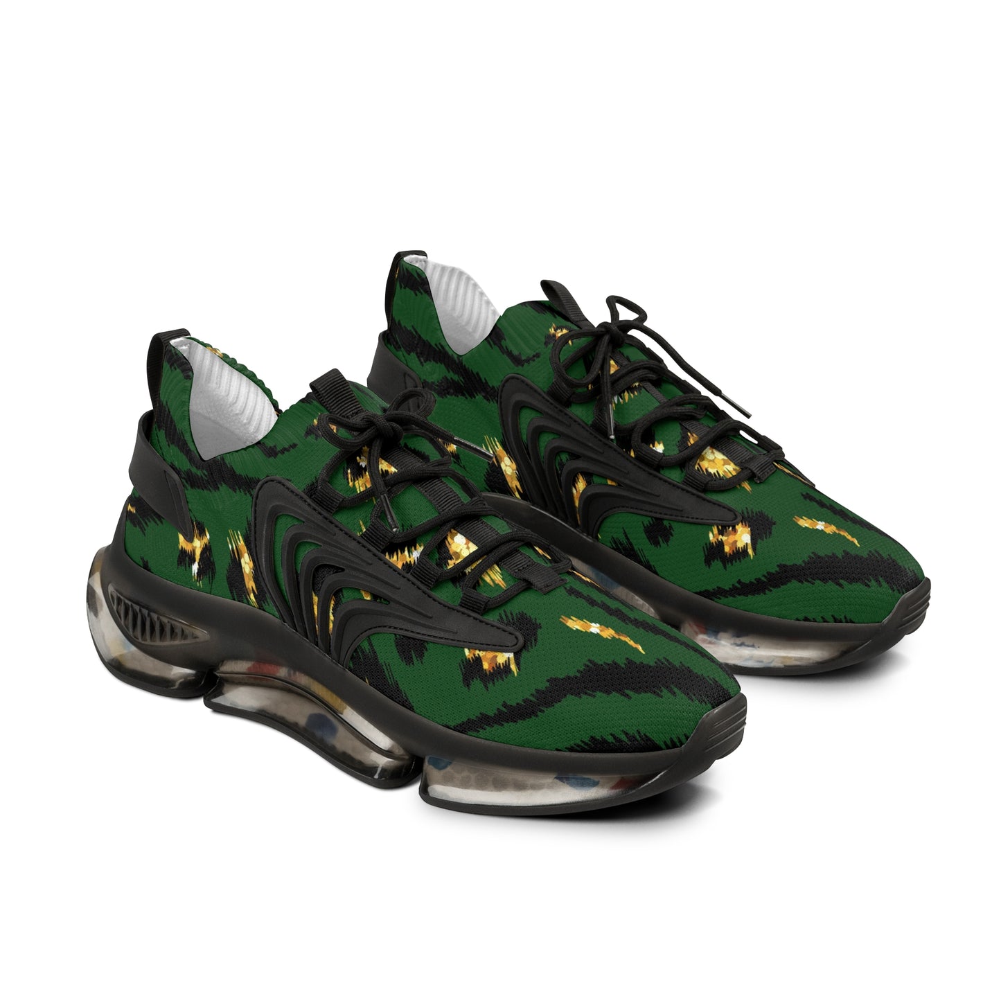 Men's Mesh Sneakers - Stylish Green Zebra Print Athletic Shoes