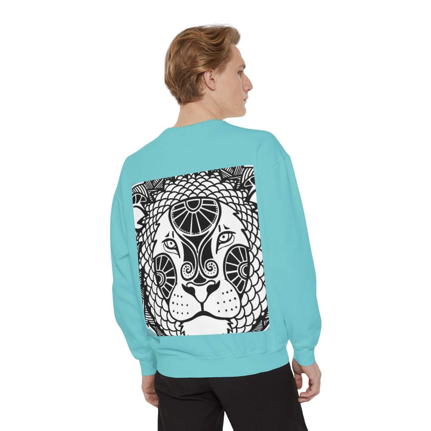 Bohemian Lion Unisex Garment-Dyed Sweatshirt - Cozy & Stylish Animal Graphic Tee for Nature Lovers