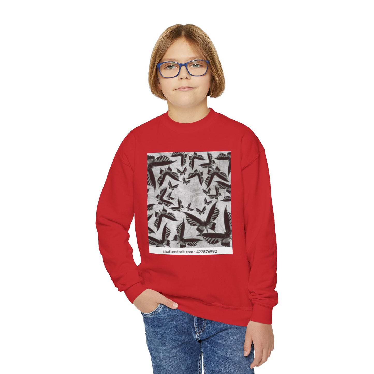 Youth Crewneck Sweatshirt - Stylish Black & White Bird Design