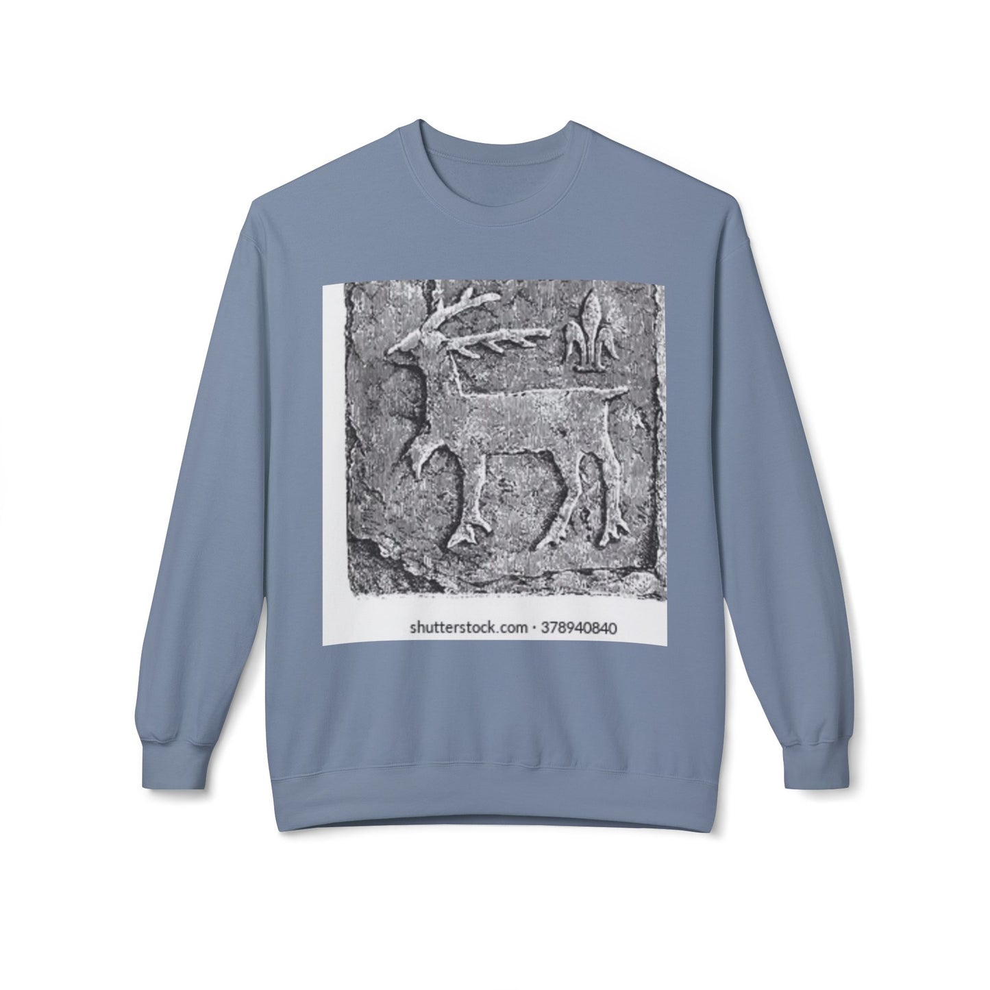 Vintage-Inspired Fleece Crewneck Sweatshirt with Ancient Deer Design