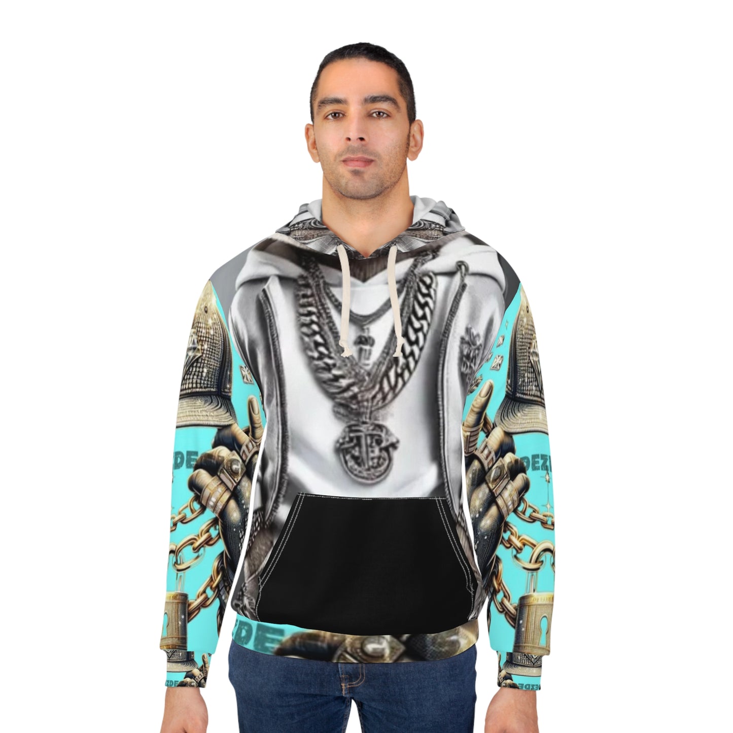 Stylish Unisex Pullover Hoodie with Trendy Bear & Bling Design