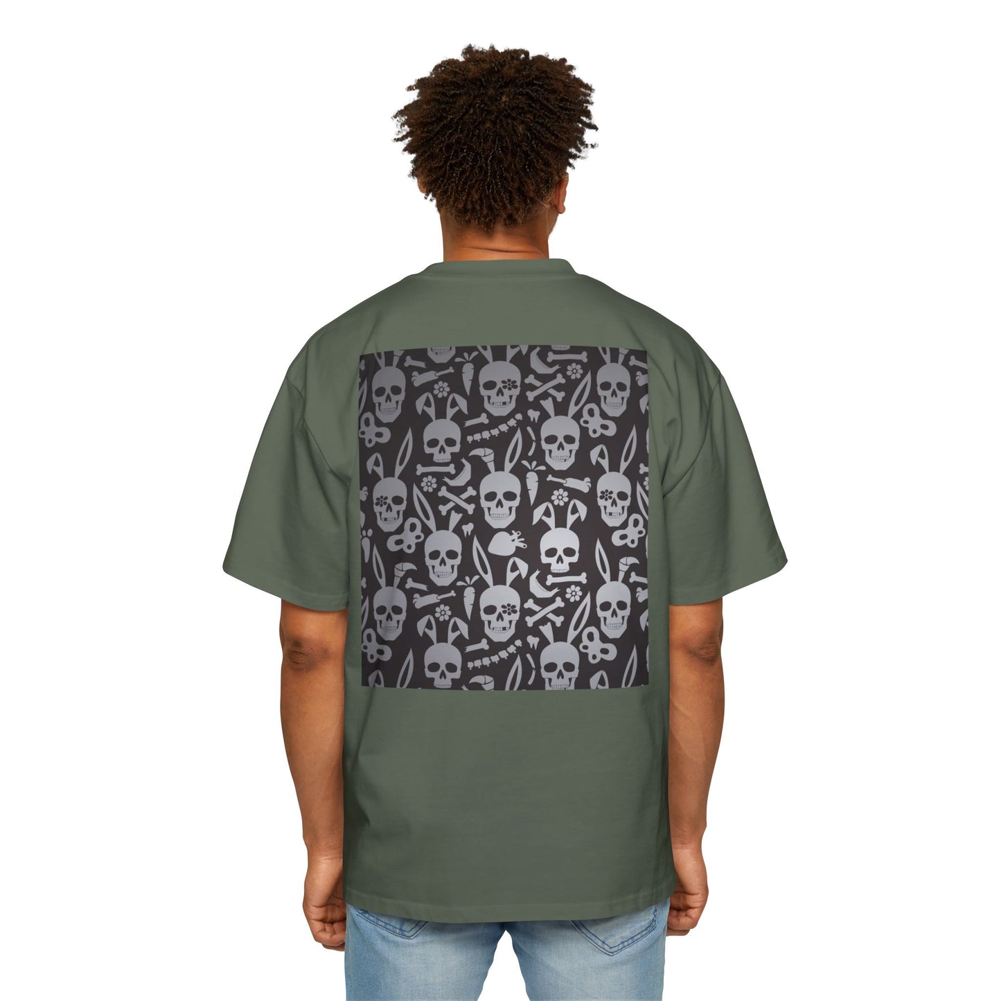 Men's Heavy Oversized Tee - Bold Eagle and Skull Print