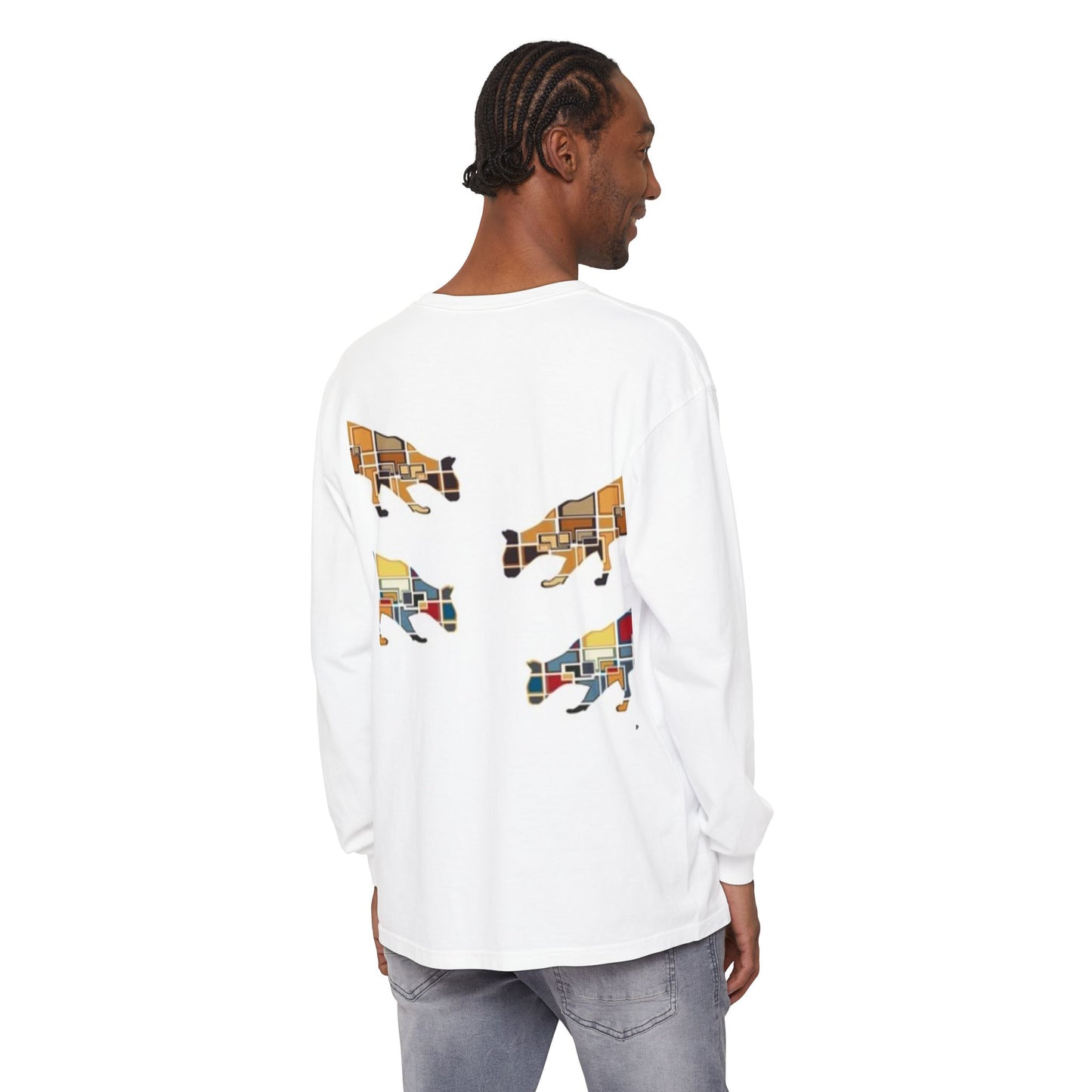 Artful Cat Silhouette Long Sleeve T-Shirt - Perfect for Animal Lovers