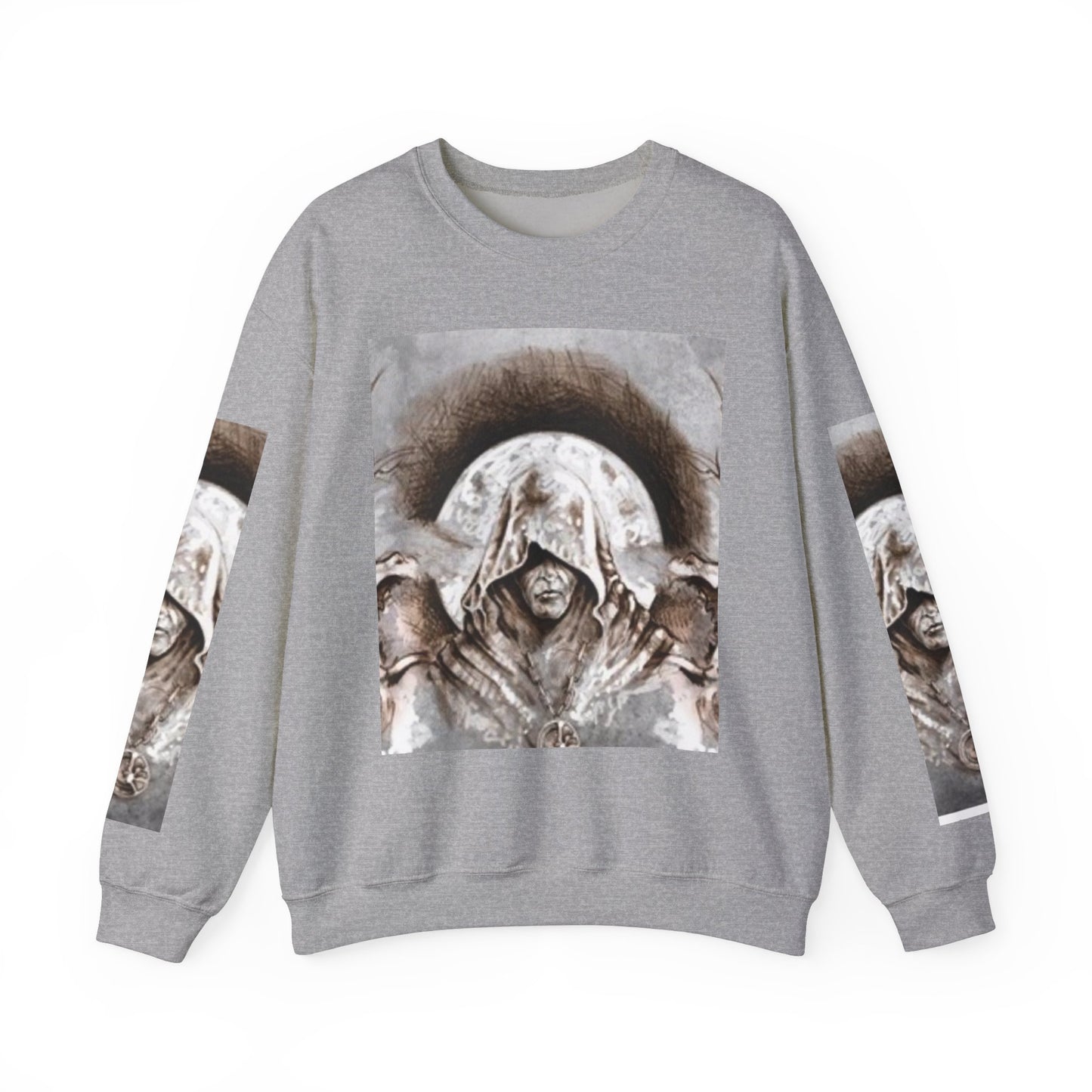 Mystical Hooded Figure Unisex Crewneck Sweatshirt - Fantasy Apparel for Dreamers