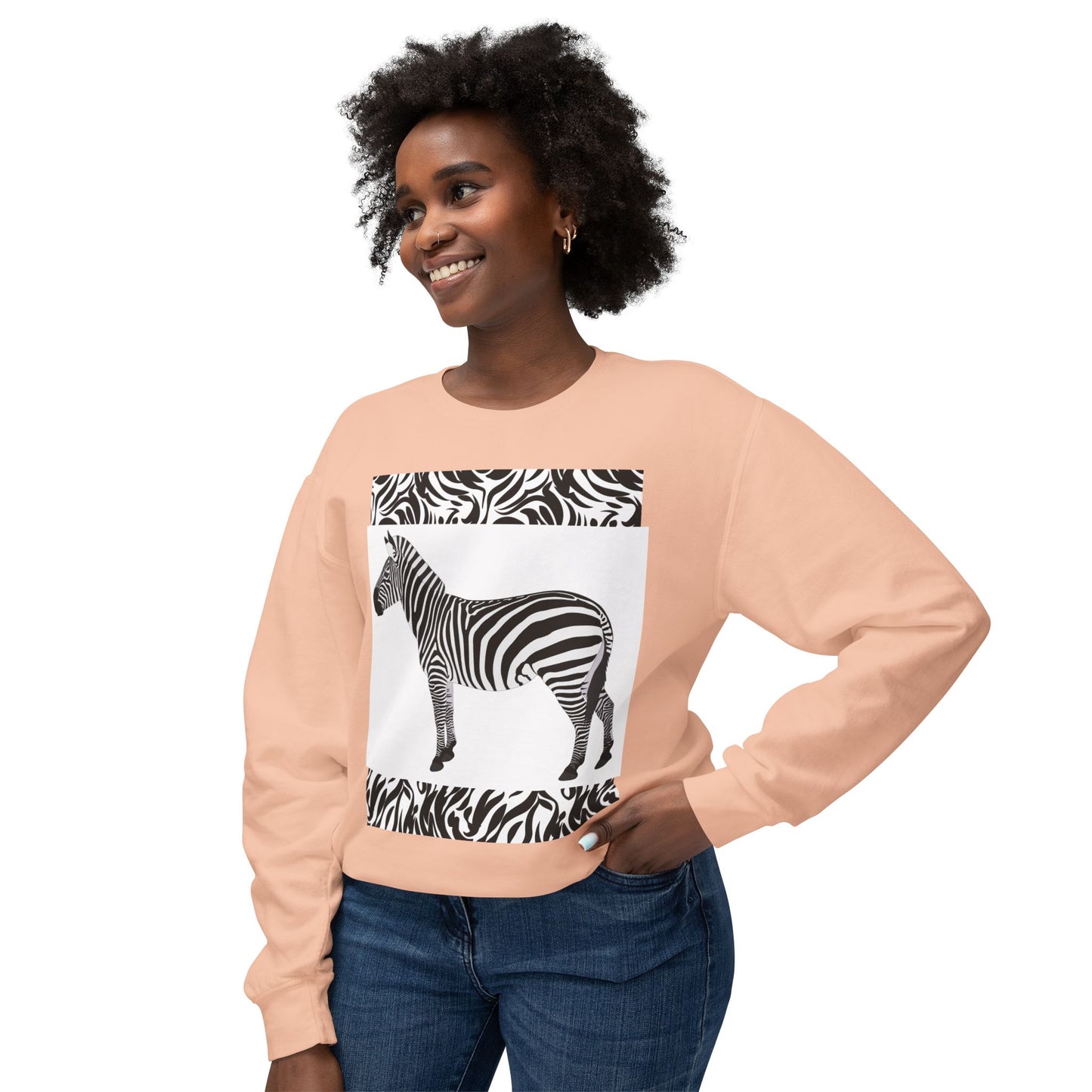 Zebra Print Unisex Lightweight Crewneck Sweatshirt - Chic & Stylish Casual Wear