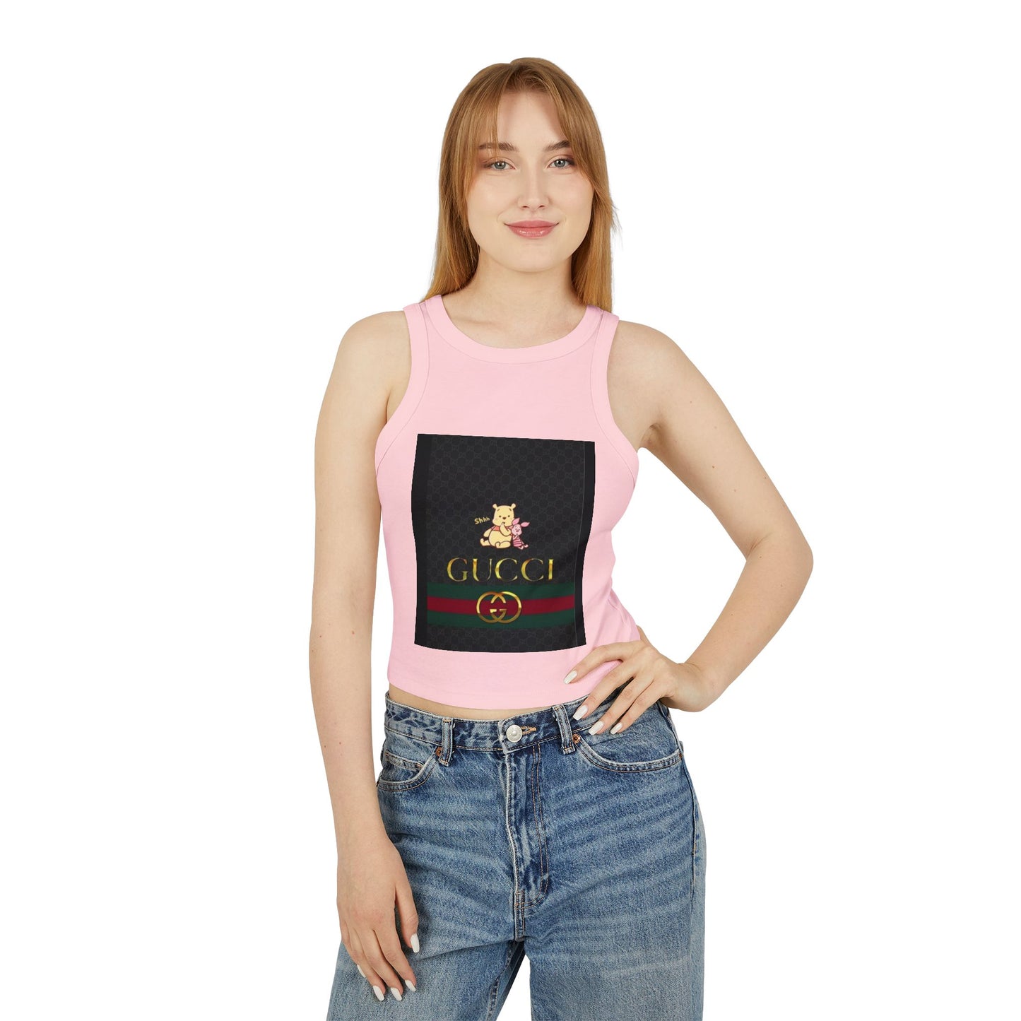 Stylish Women's Micro Rib Racer Tank Top with Gucci-Inspired Design