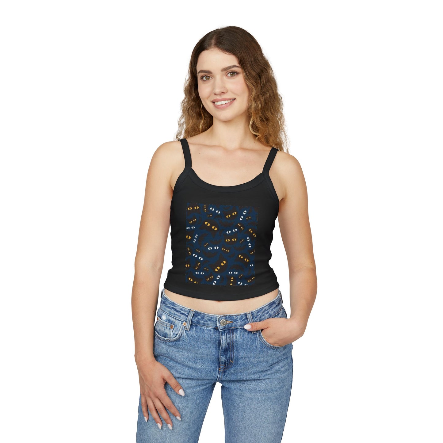 Playful Cat Eyes Spaghetti Strap Tank Top for Cat Lovers