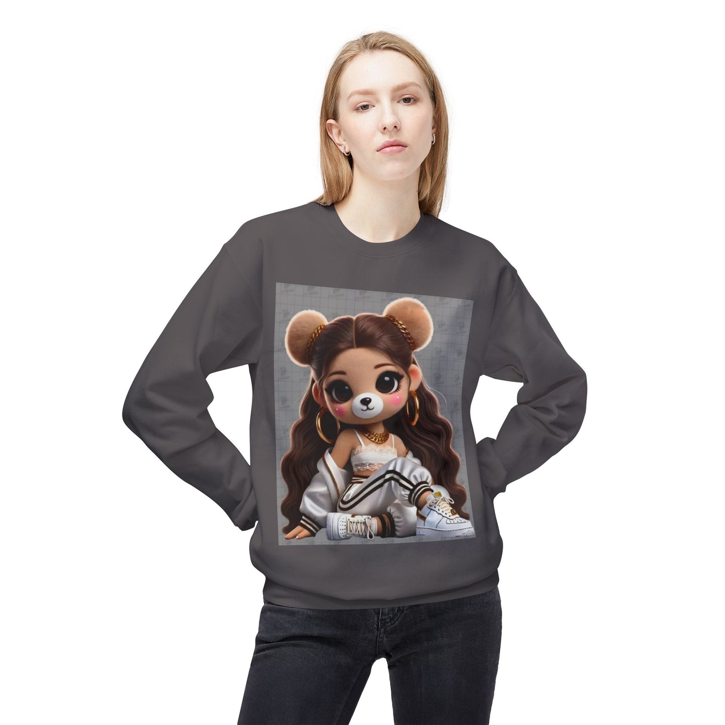 Cute Cartoon Bear Sweatshirt - Unisex Midweight Fleece Crewneck