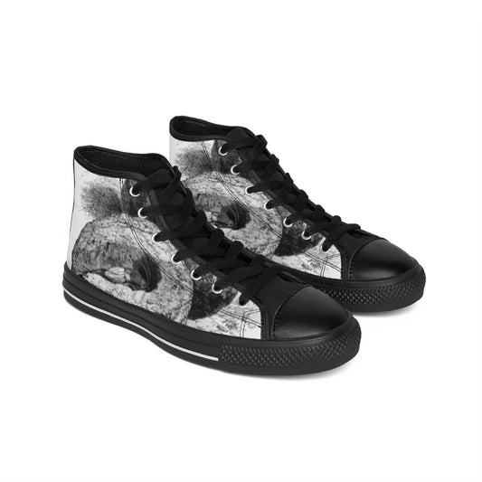 Men's Classic Sneakers with Artistic Black and White Design - Trendy High-Top Fashion Shoes