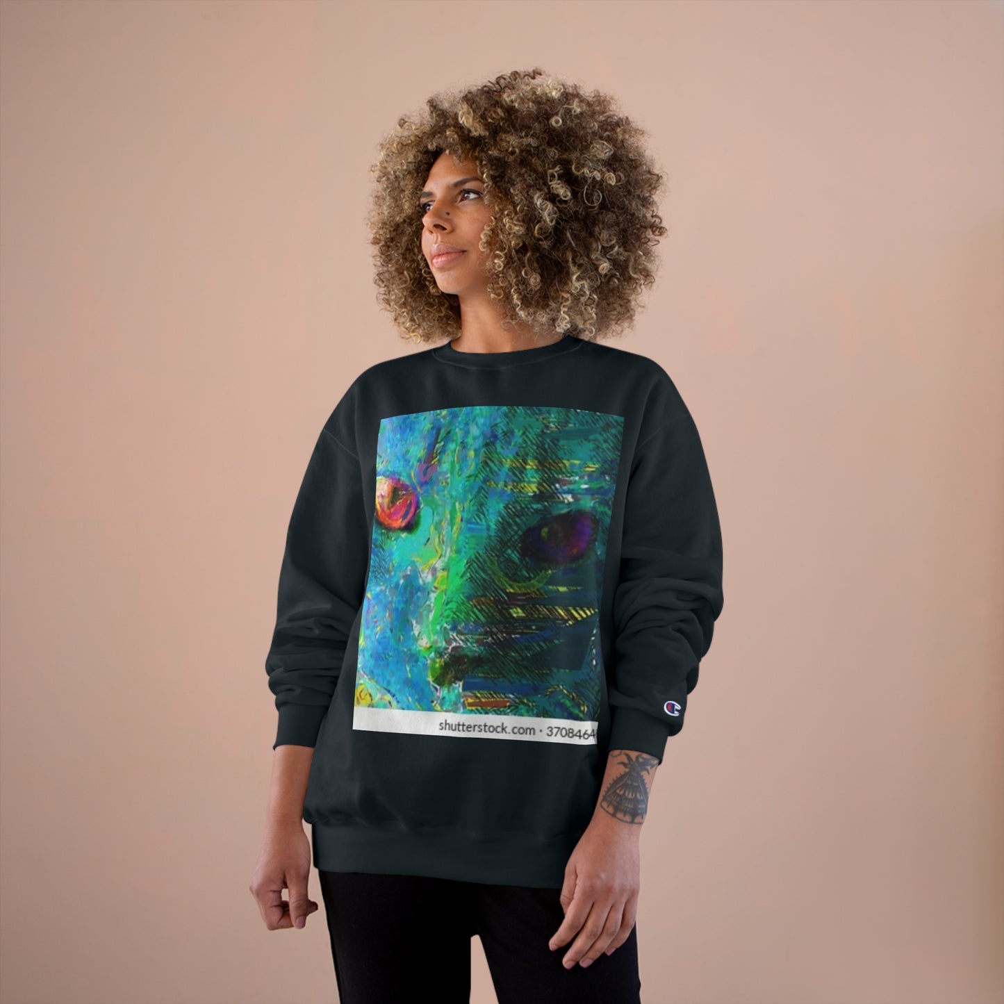 Vibrant Artistic Champion Sweatshirt with Eye Design