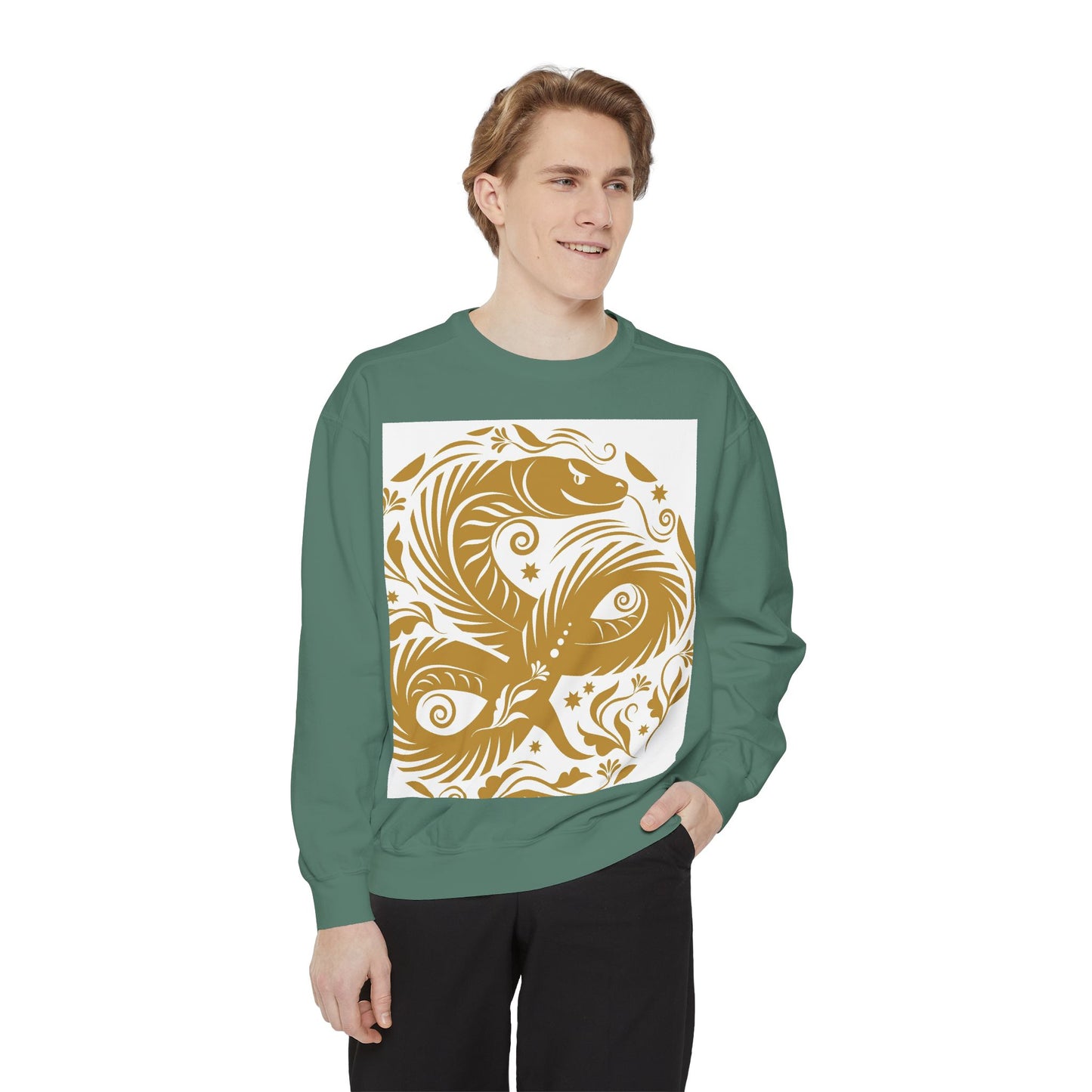 Cultural Vibe Unisex Garment-Dyed Sweatshirt - Tribal Mask & Animal Design