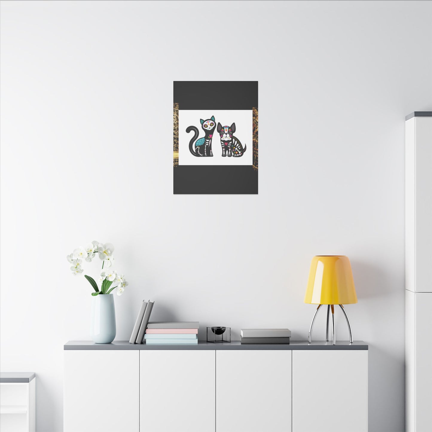 Day of the Dead Pet Canvas Art - Colorful Cat and Dog Wall Decor