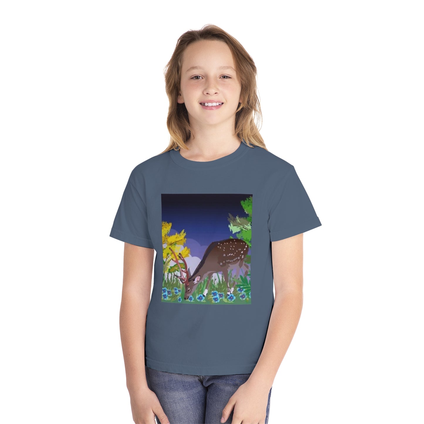 Youth Midweight Tee – Serene Deer in Nature Design