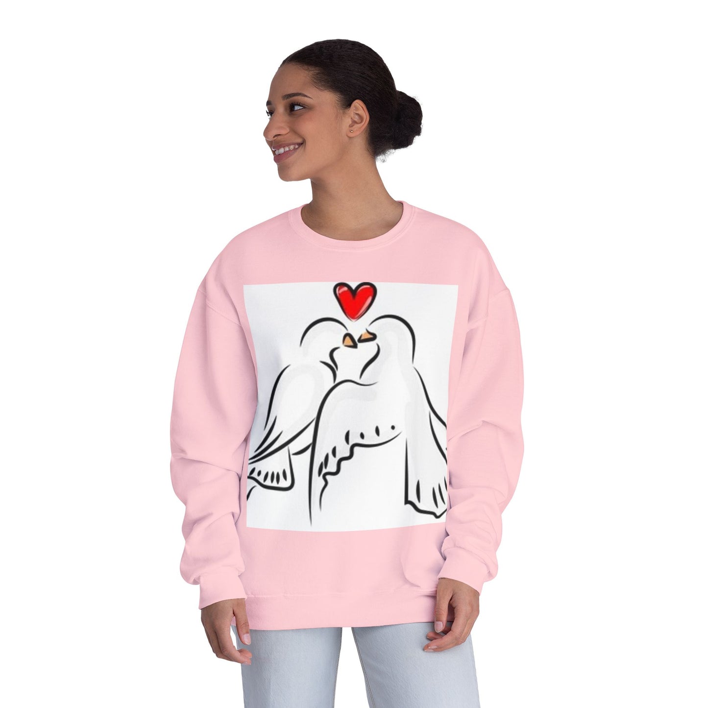 Love Birds Crewneck Sweatshirt - Soft White Unisex Pullover for Couples