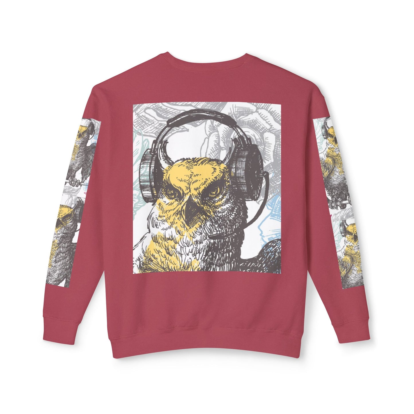 Music Lover's Owl Graphic Crewneck Sweatshirt - Unisex Lightweight Design