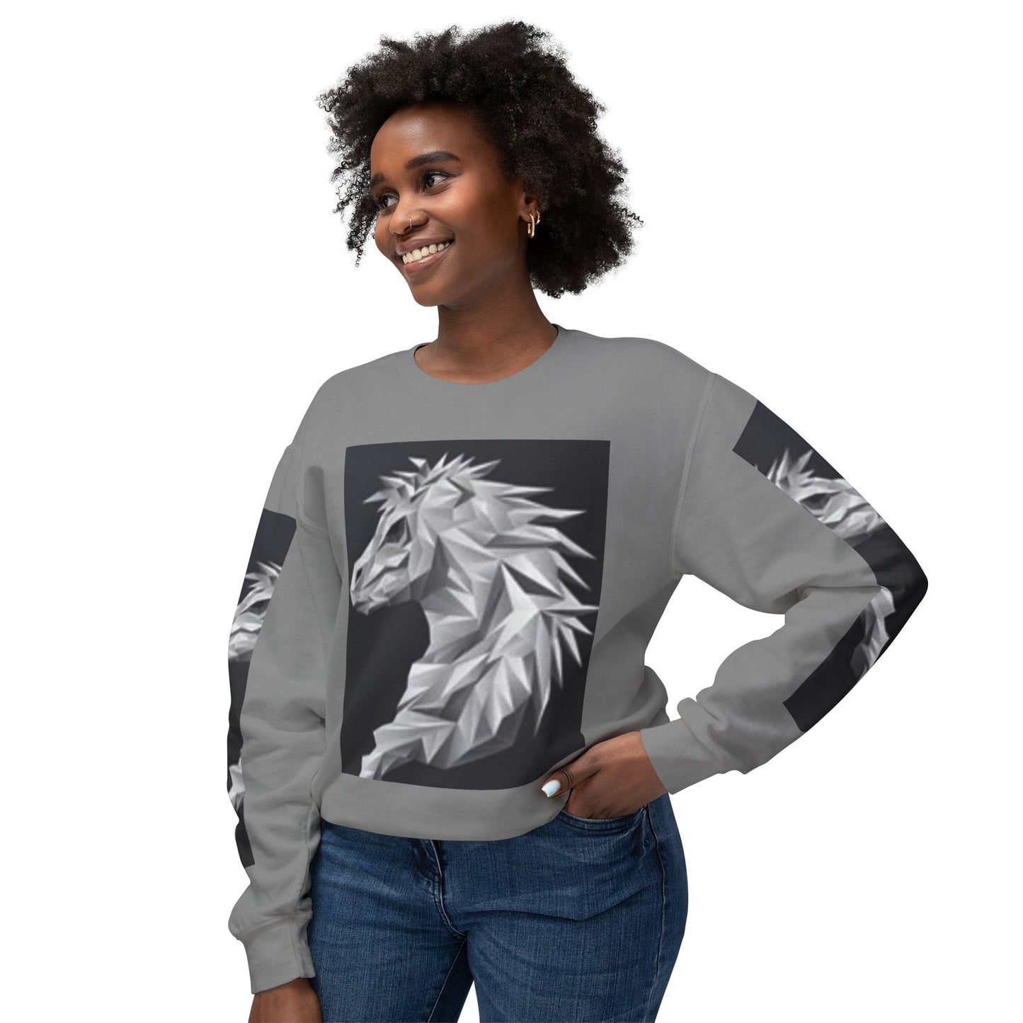 Unisex Lightweight Crewneck Sweatshirt - Stylish Geometric Horse Design