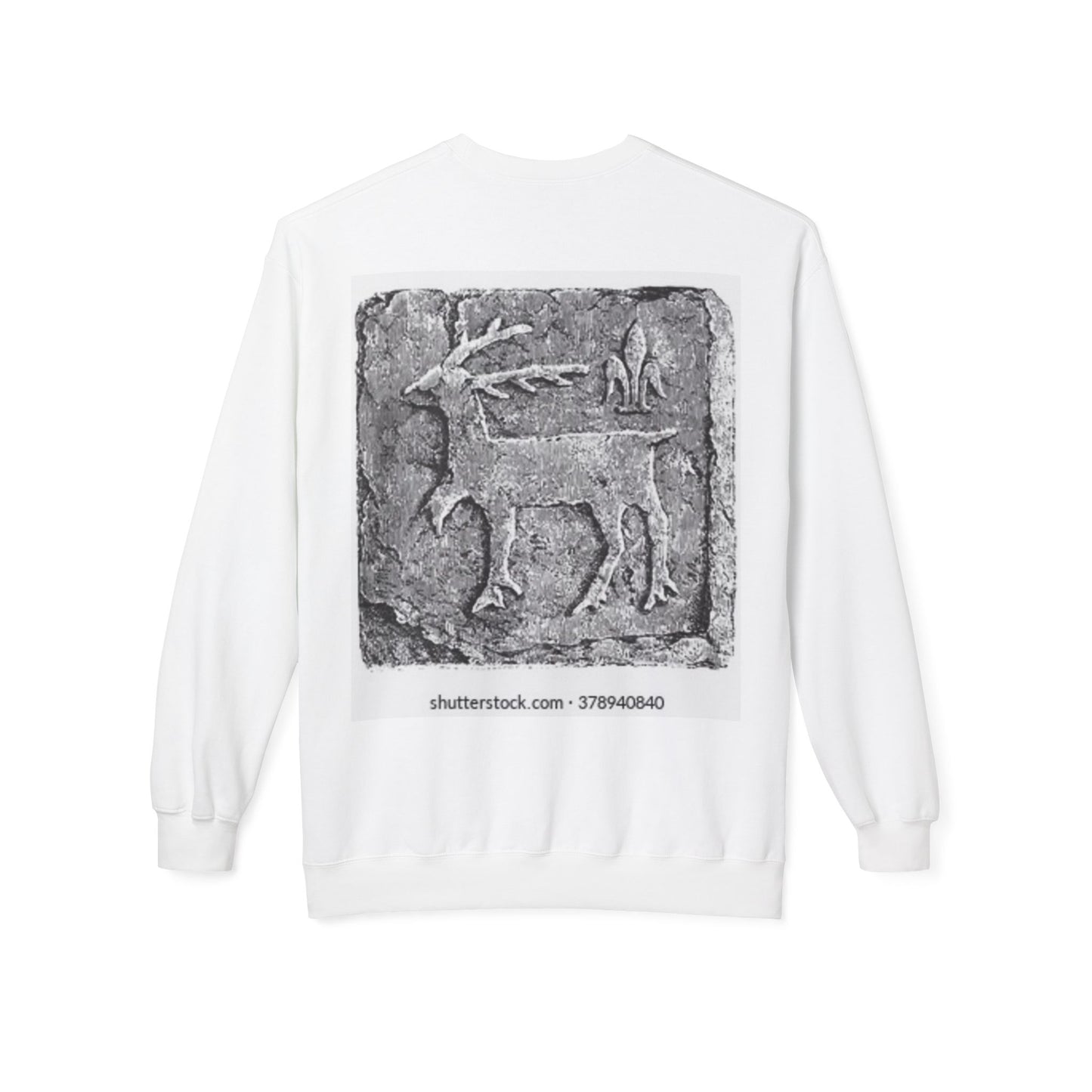 Vintage-Inspired Fleece Crewneck Sweatshirt with Ancient Deer Design