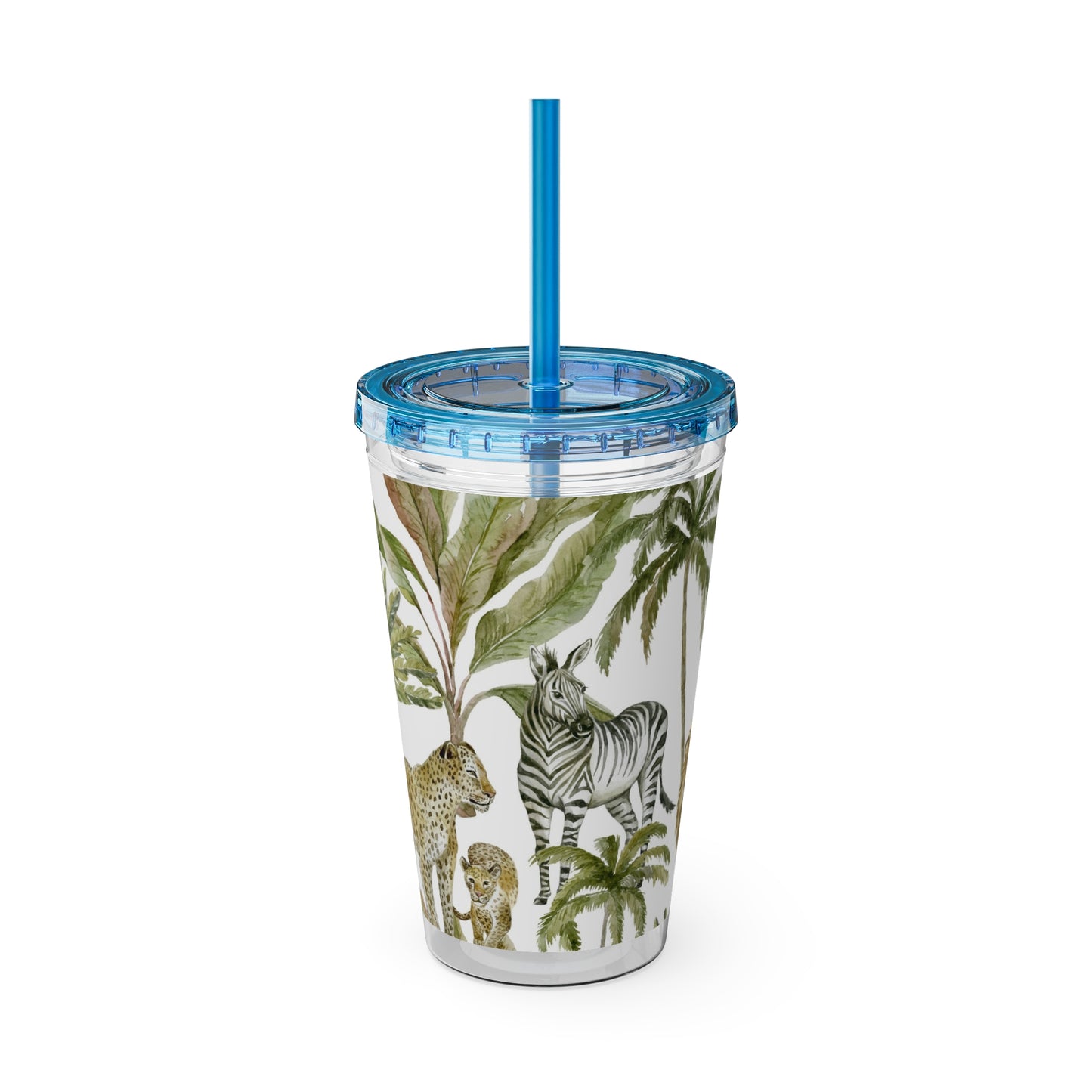 Sunsplash Jungle Tumbler with Straw - 16oz Tropical Wildlife Drinkware
