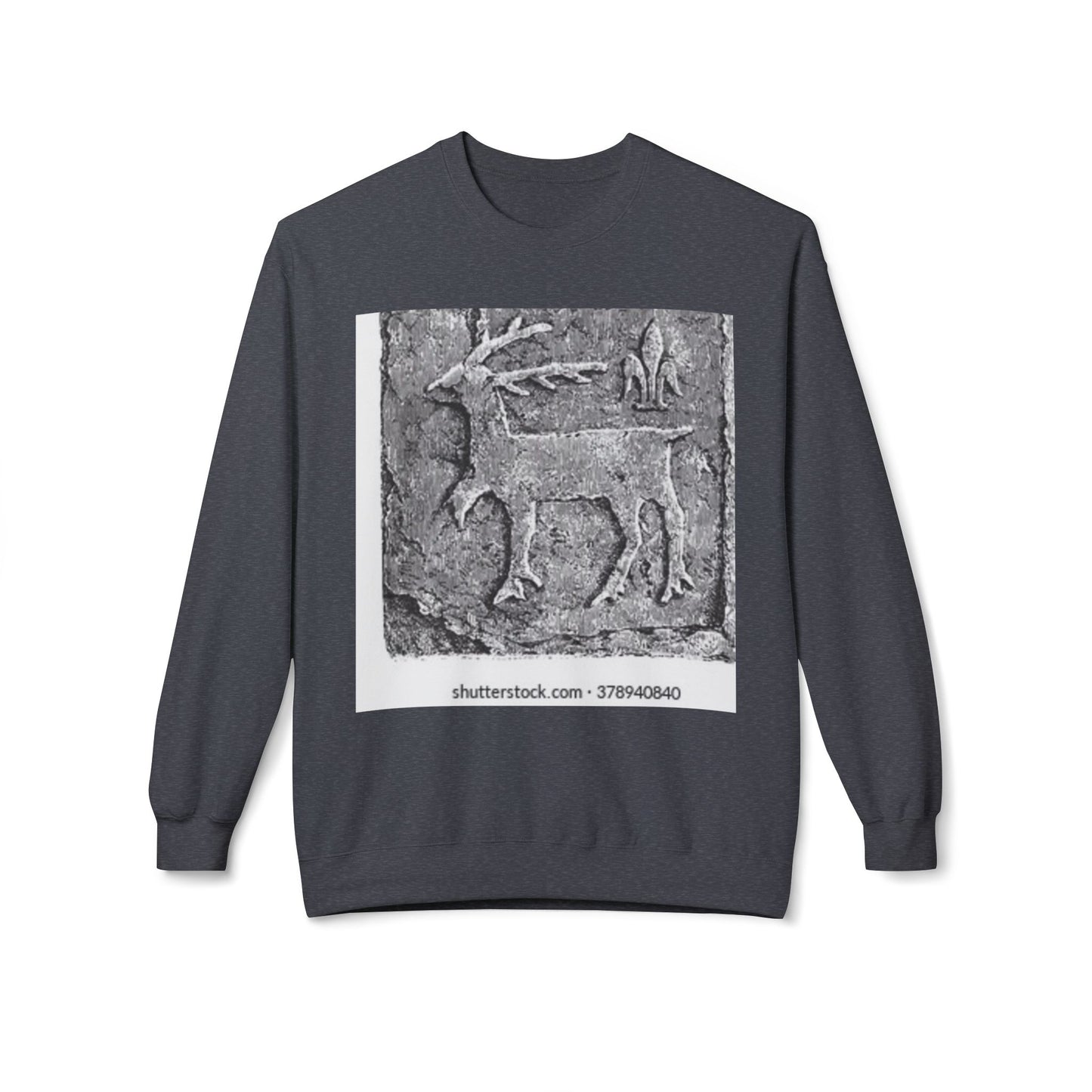 Vintage-Inspired Fleece Crewneck Sweatshirt with Ancient Deer Design