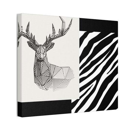Geometric Animal Canvas Art - Black & White Stag Wall Decor
