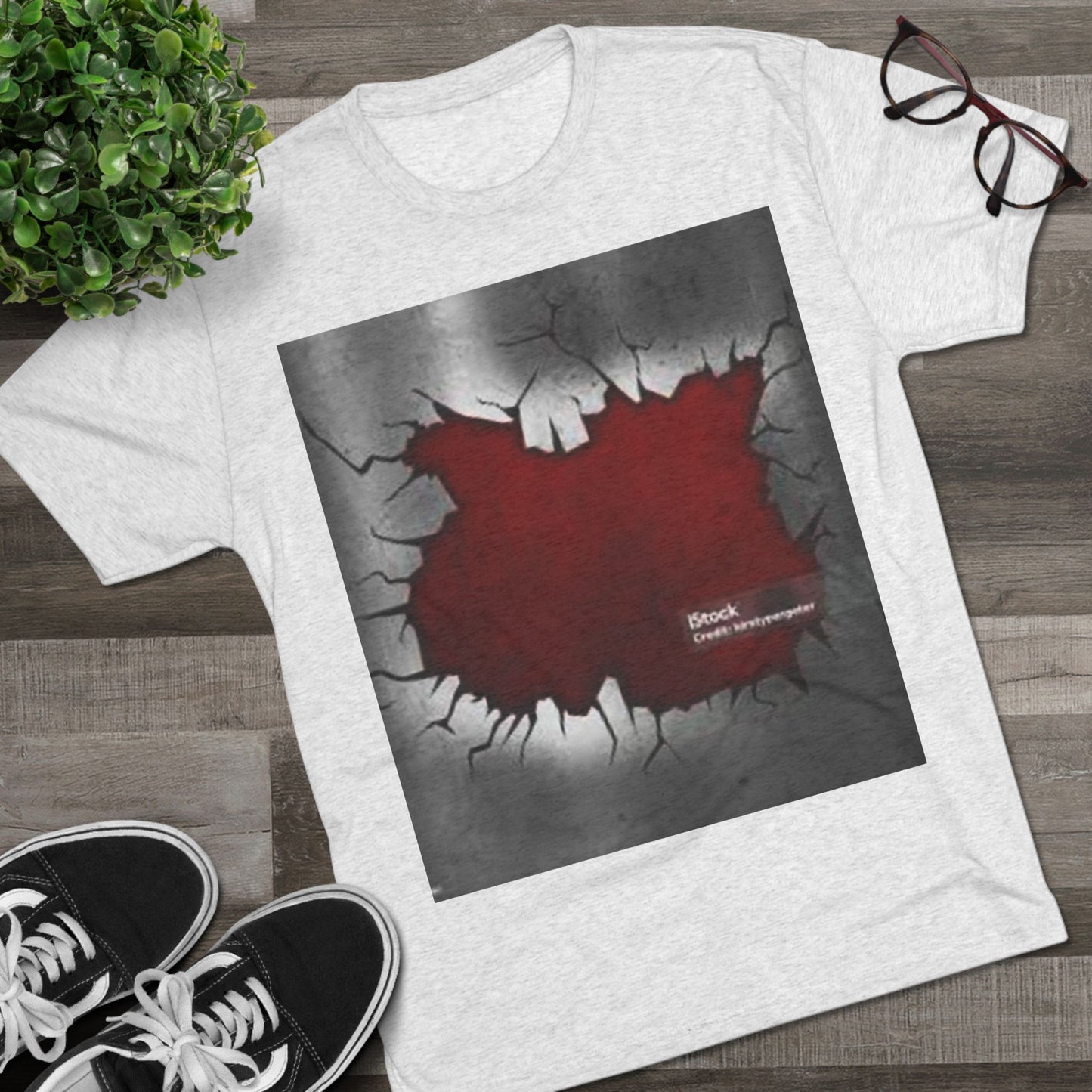 Bold Graphic Unisex Tri-Blend Crew Tee - Edgy Cracked Wall Design